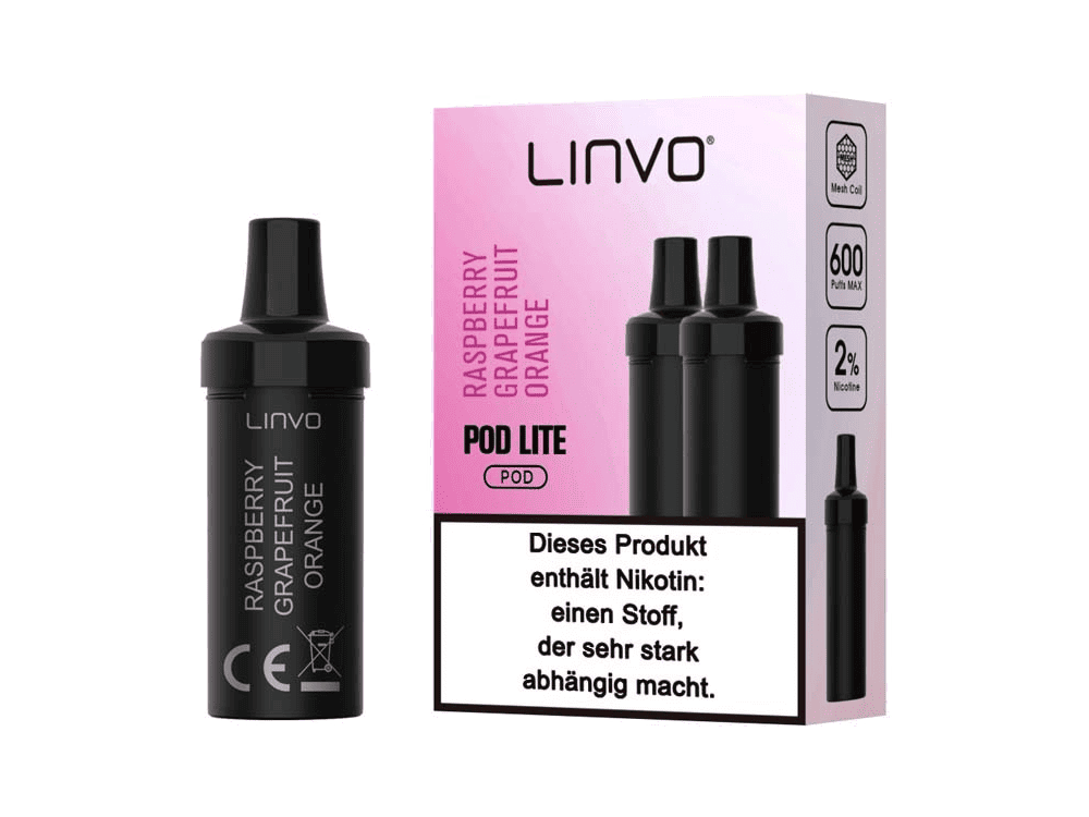 Linvo Pod Lite Cartridge Raspberry Grapefruit Orange 20mg 1000 750 | Vapebazar Linvo Pod Lite - Raspberry Grapefruit Orange Prefilled Liquid Pod System