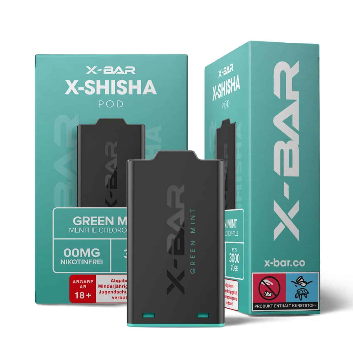 X Bar X Shisha Pod Green Mint | Vapebazar X-Bar - X-Shisha - Pod - Green Mint (0Mg/Ml - Nikotinfrei)