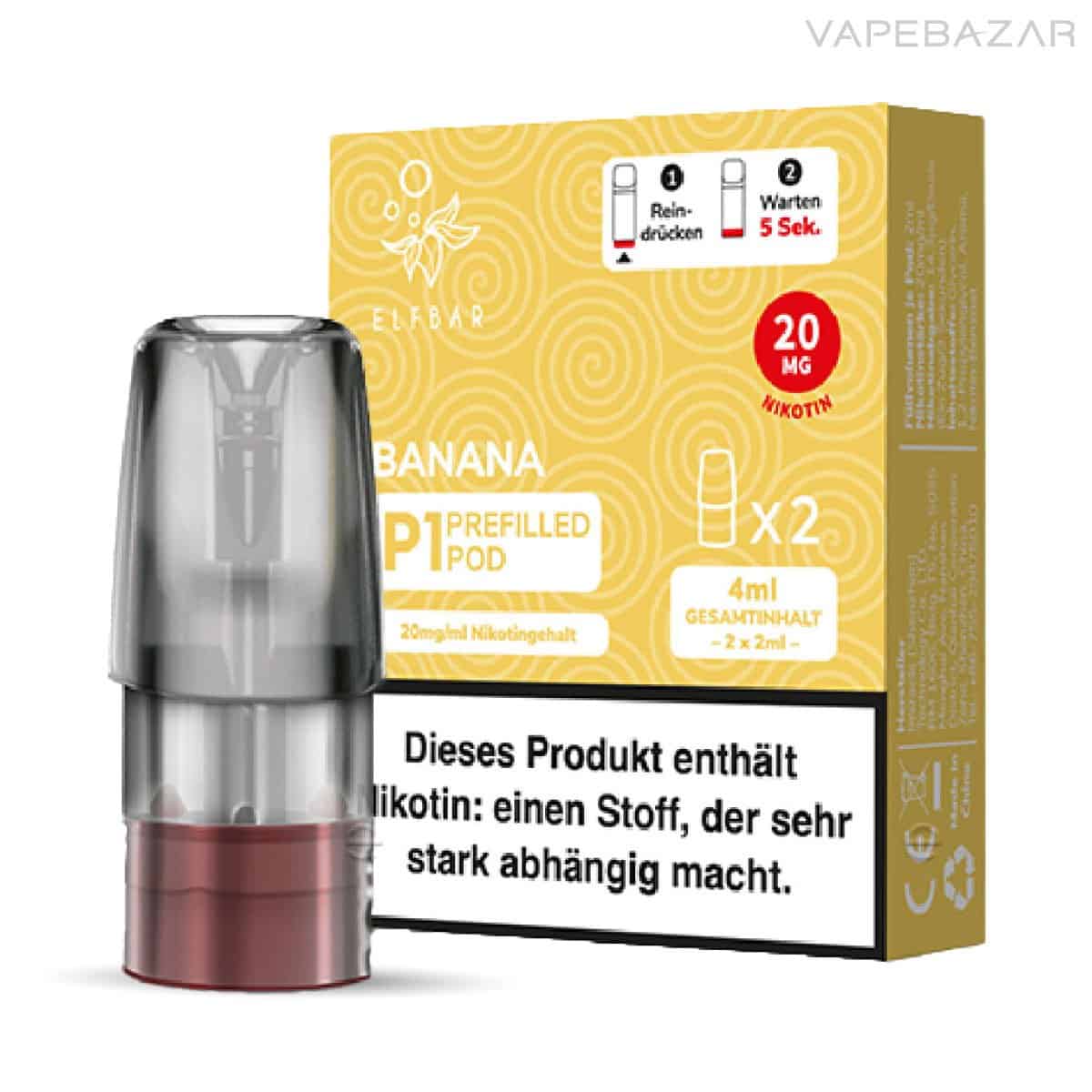 Elfbar Mate 500 Pod Vape Banana 03 | Vapebazar Elf Bar Mate 500 - Banana - Prefilled Liquid Pod - 2Er Pack - Vapebazar