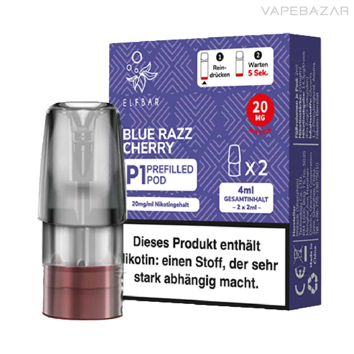 Elfbar Mate 500 Pod Vape Blue Razz Cherry 03 | Vapebazar Elf Bar Mate 500 - Blue Razz Cherry - Prefilled Liquid Pod - 2Er Pack