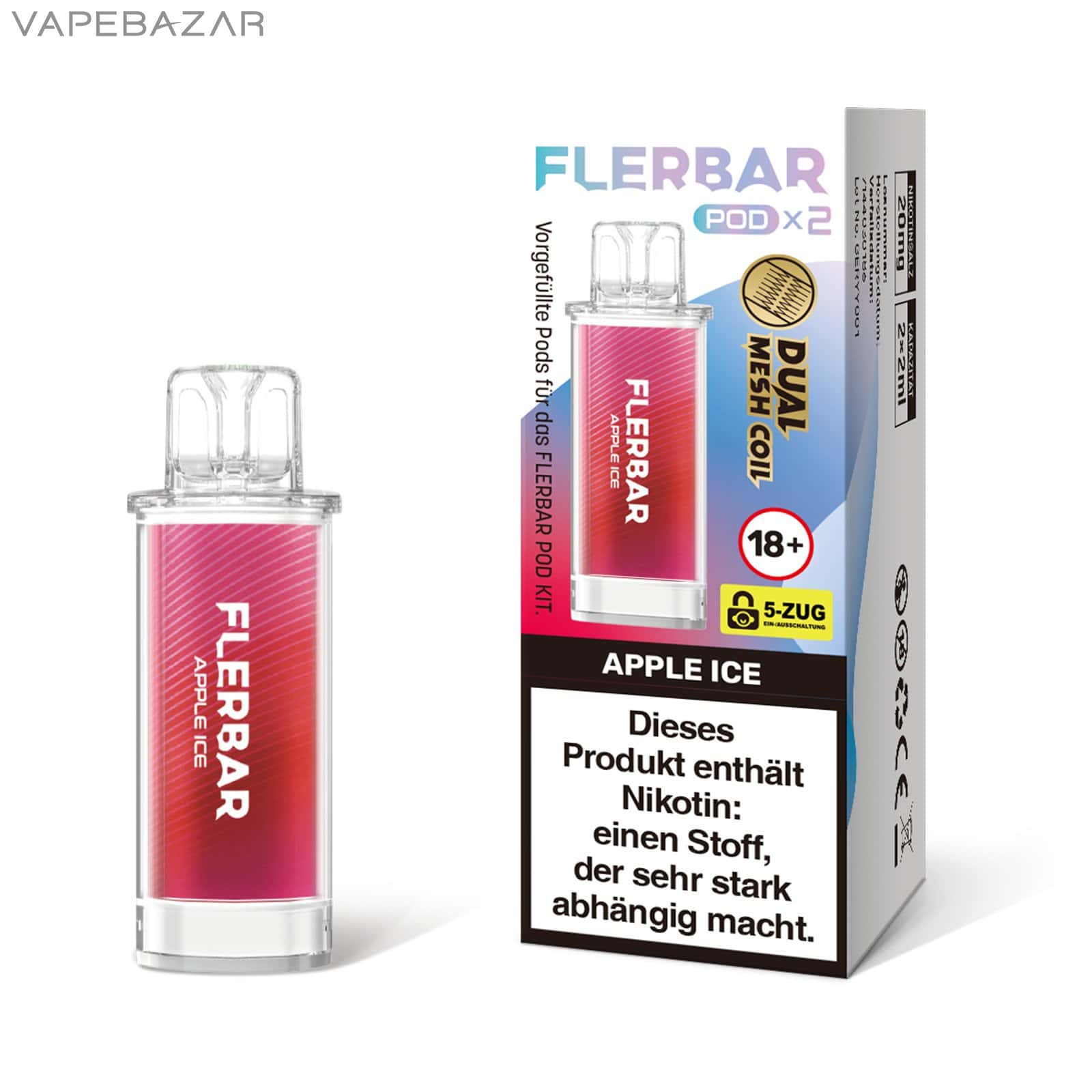 APPLE ICE 1 | Vapebazar Flerbar Pods - Apple Ice – Prefilled Liquid Pod – 2Er Pack