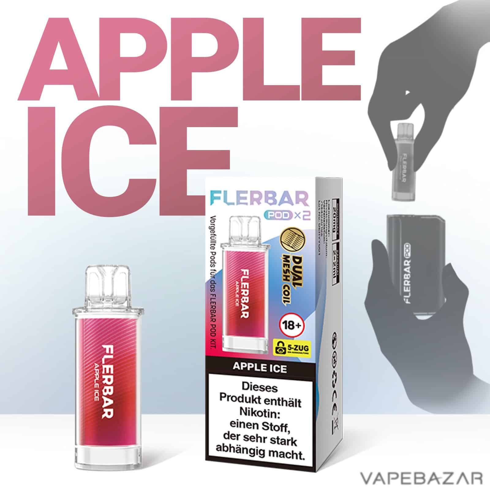 APPLE ICE | Vapebazar Flerbar Pods - Apple Ice – Prefilled Liquid Pod – 2Er Pack