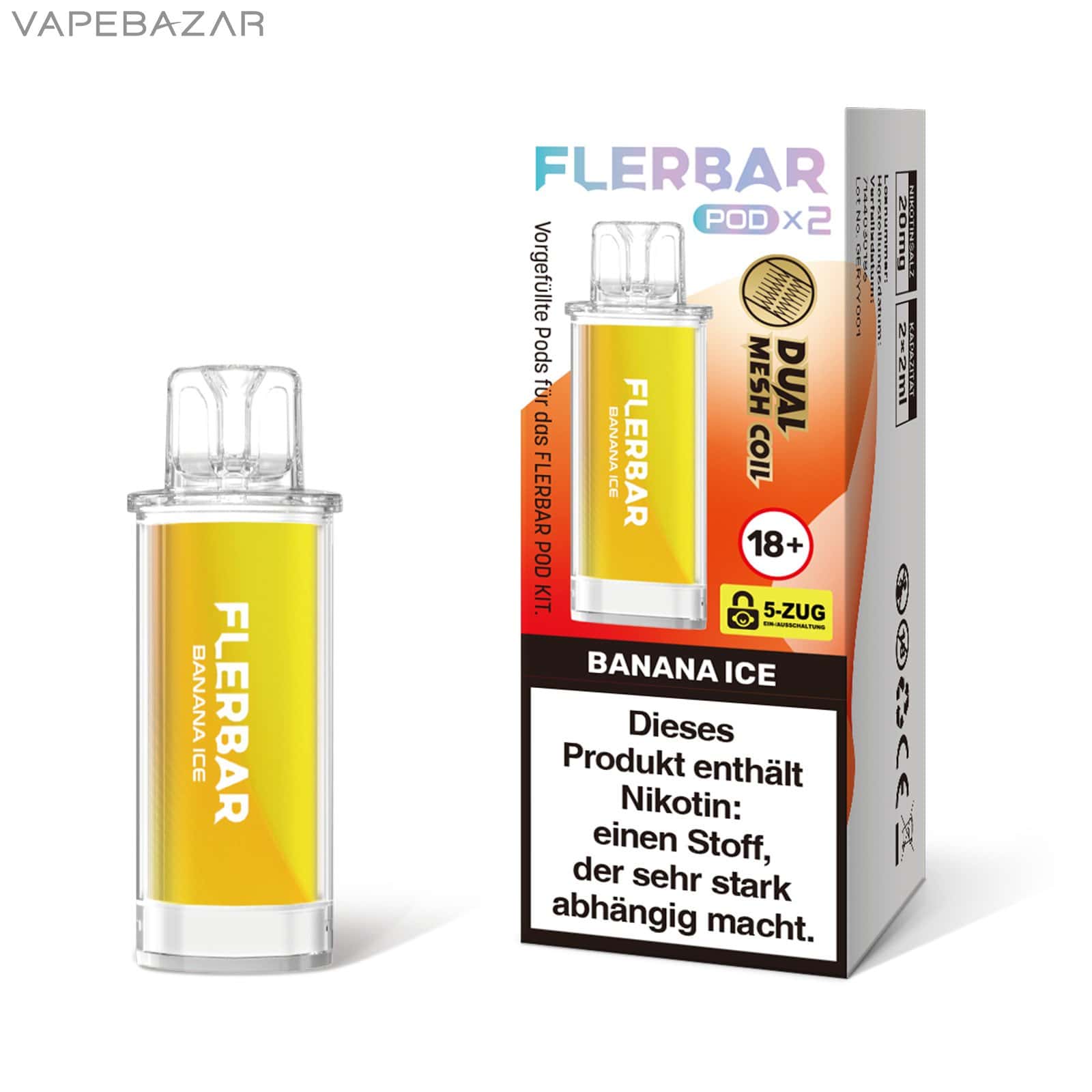 BANANA ICE 1 | Vapebazar Flerbar Pods - Banana Ice – Prefilled Liquid Pod – 2Er Pack