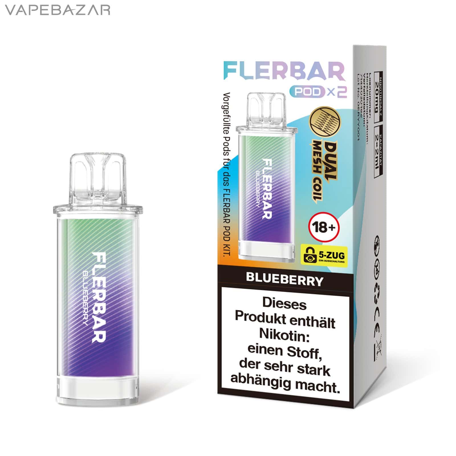 BLUEBERRY 1 | Vapebazar Flerbar Pods - Blueberry – Prefilled Liquid Pod – 2Er Pack