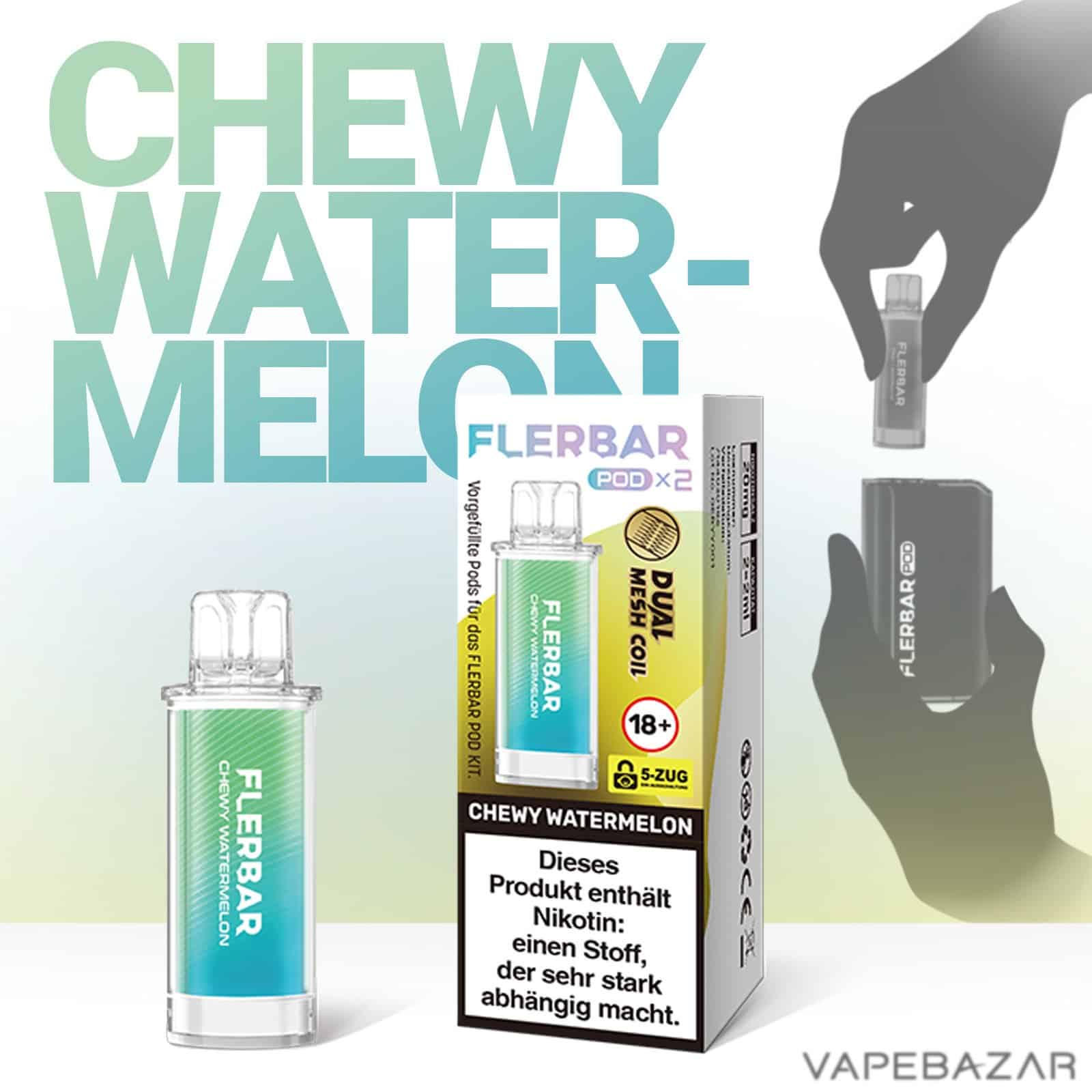 CHEWY WATERMELON | Vapebazar Flerbar Pods - Chewy Watermelon – Prefilled Liquid Pod – 2Er Pack
