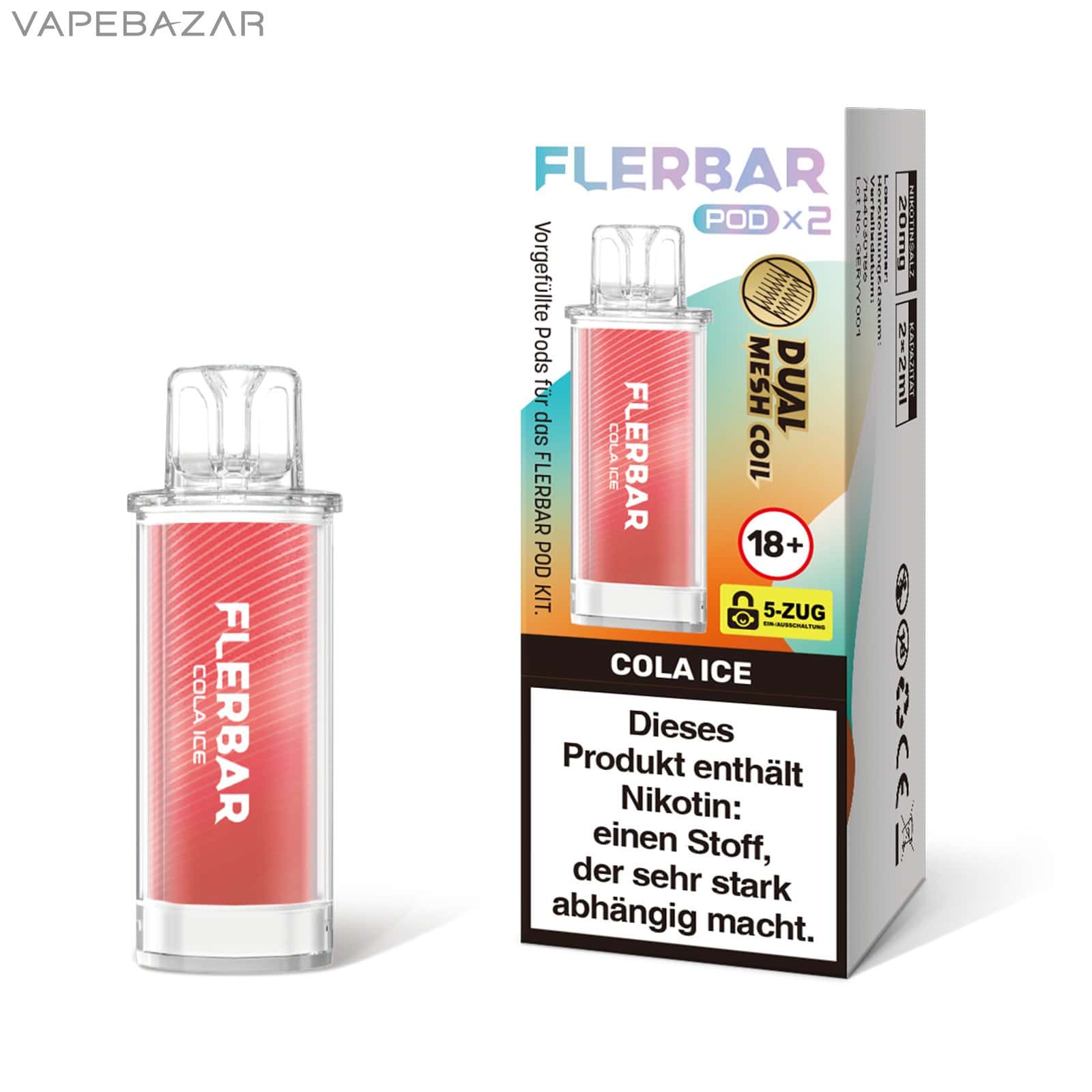 COLA ICE 1 | Vapebazar Flerbar Pods - Cola Ice – Prefilled Liquid Pod – 2Er Pack