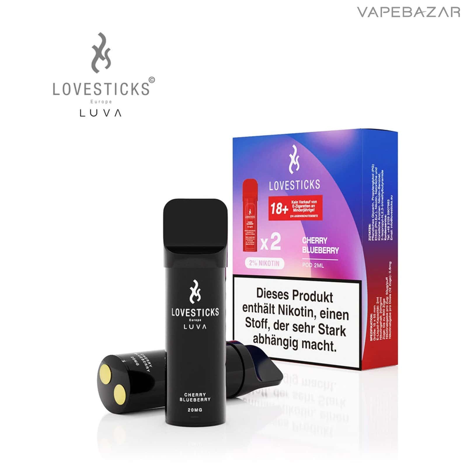 CherryBlueberry | Vapebazar Lovesticks - Luva Pods - Cherry Blueberry - 2Er Pack