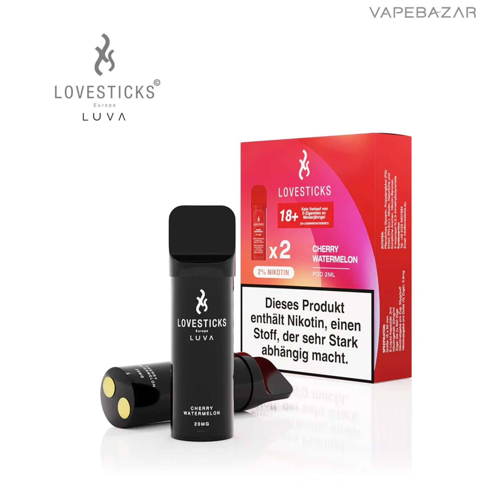 CherryWatermelon | Vapebazar Lovesticks - Luva Pods - Cherry Blueberry - 2Er Pack