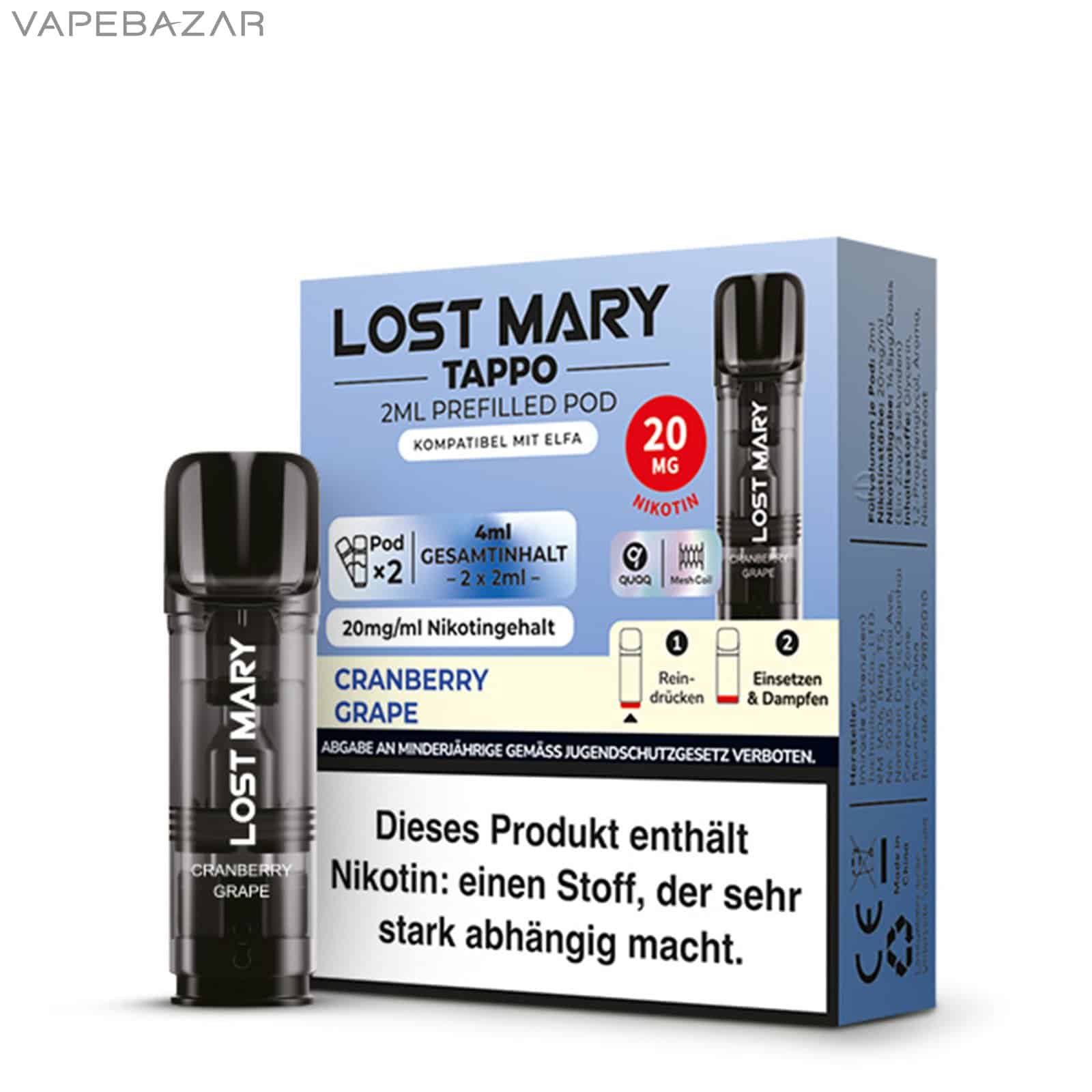 CranberryGrape 1 2 | Vapebazar Lost Mary Tappo - Cranberry Grape – Prefilled Liquid Pod – 2Er Pack