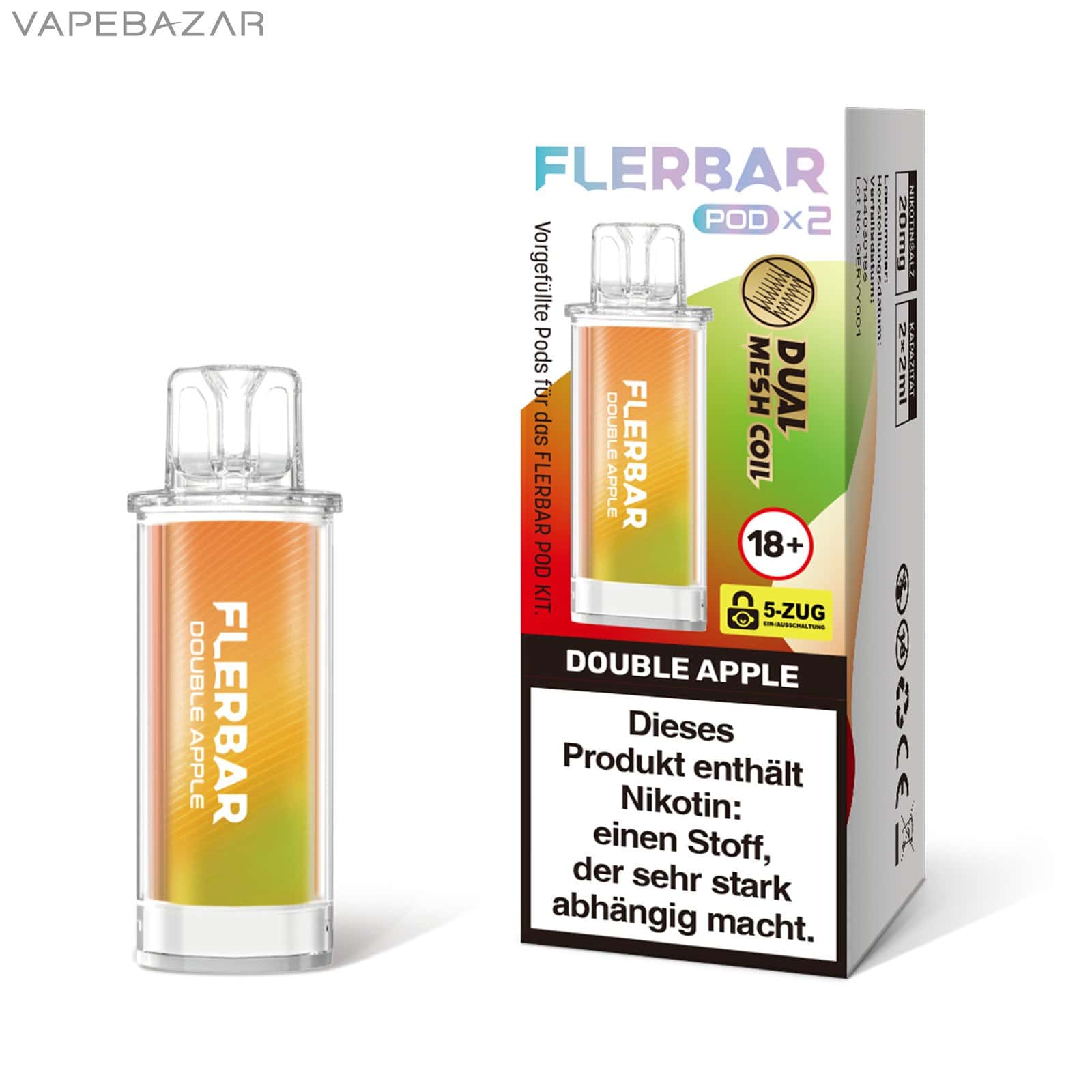 DOUBLE APPLE 1 | Vapebazar Flerbar Pods - Double Apple – Prefilled Liquid Pod – 2Er Pack