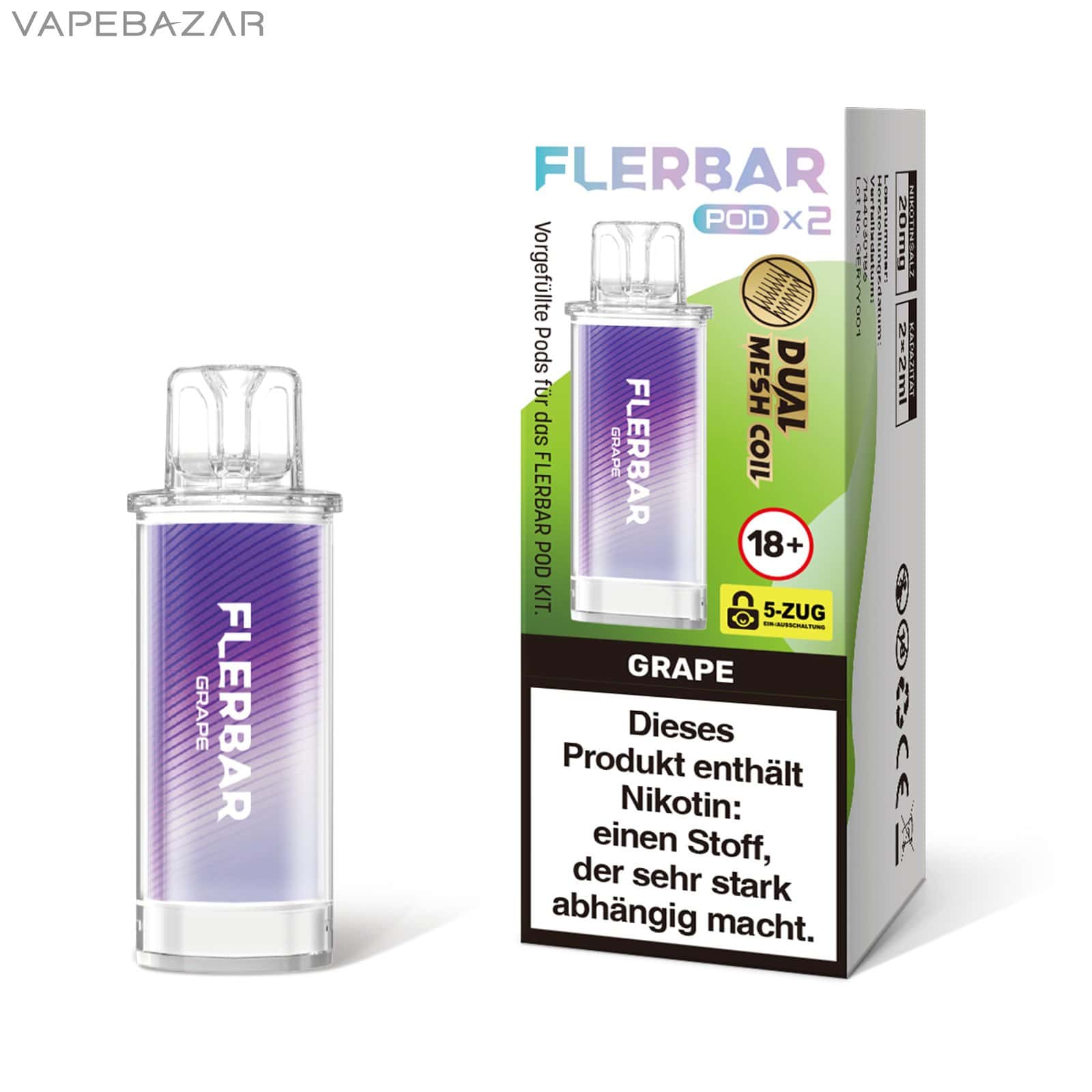 GRAPE 1 | Vapebazar Flerbar Pods - Grape – Prefilled Liquid Pod – 2Er Pack