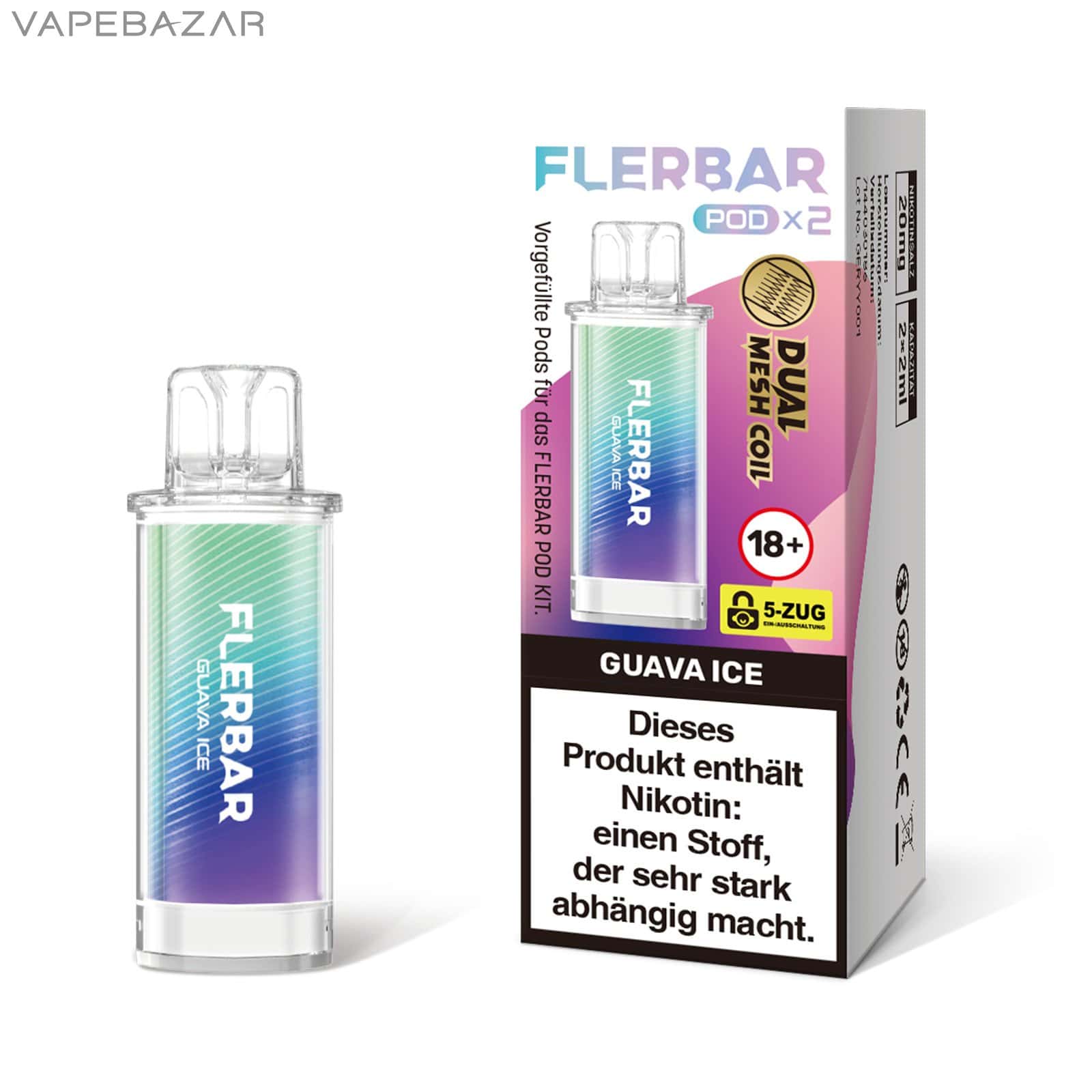 GUAVA ICE 1 | Vapebazar Flerbar Pods - Guava Ice – Prefilled Liquid Pod – 2Er Pack