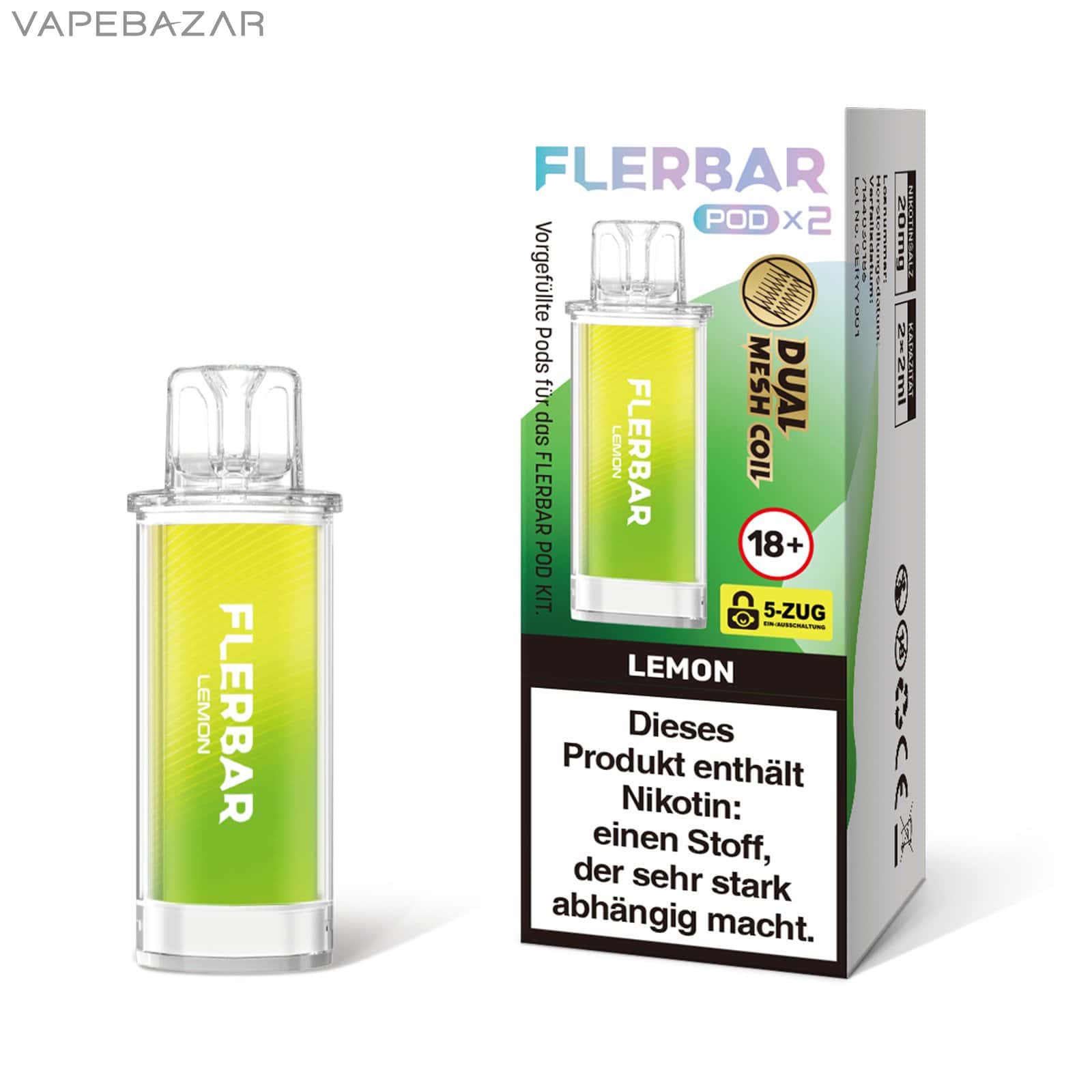 LEMON 1 | Vapebazar Flerbar Pods - Lemon – Prefilled Liquid Pod – 2Er Pack