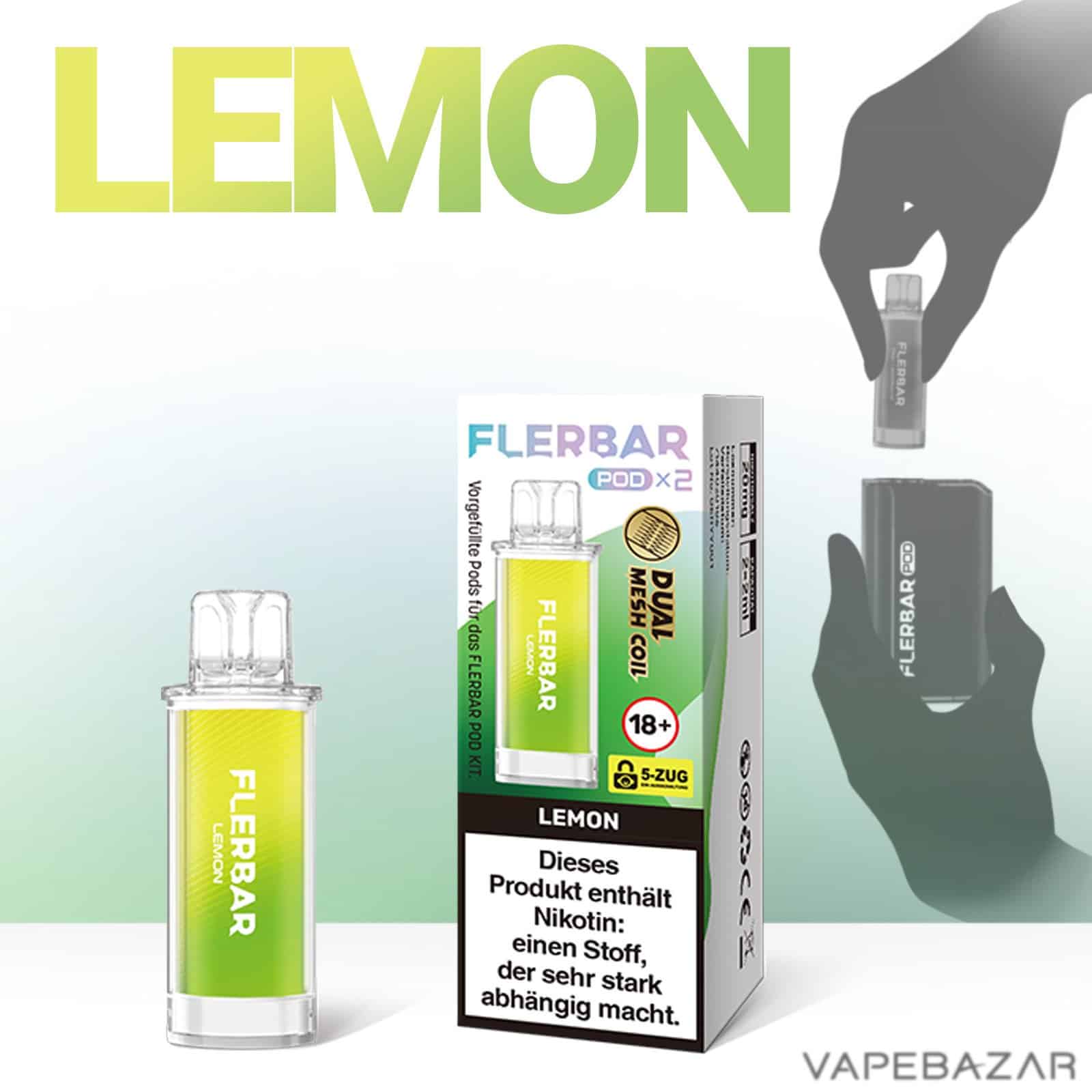 LEMON | Vapebazar Flerbar Pods - Lemon – Prefilled Liquid Pod – 2Er Pack
