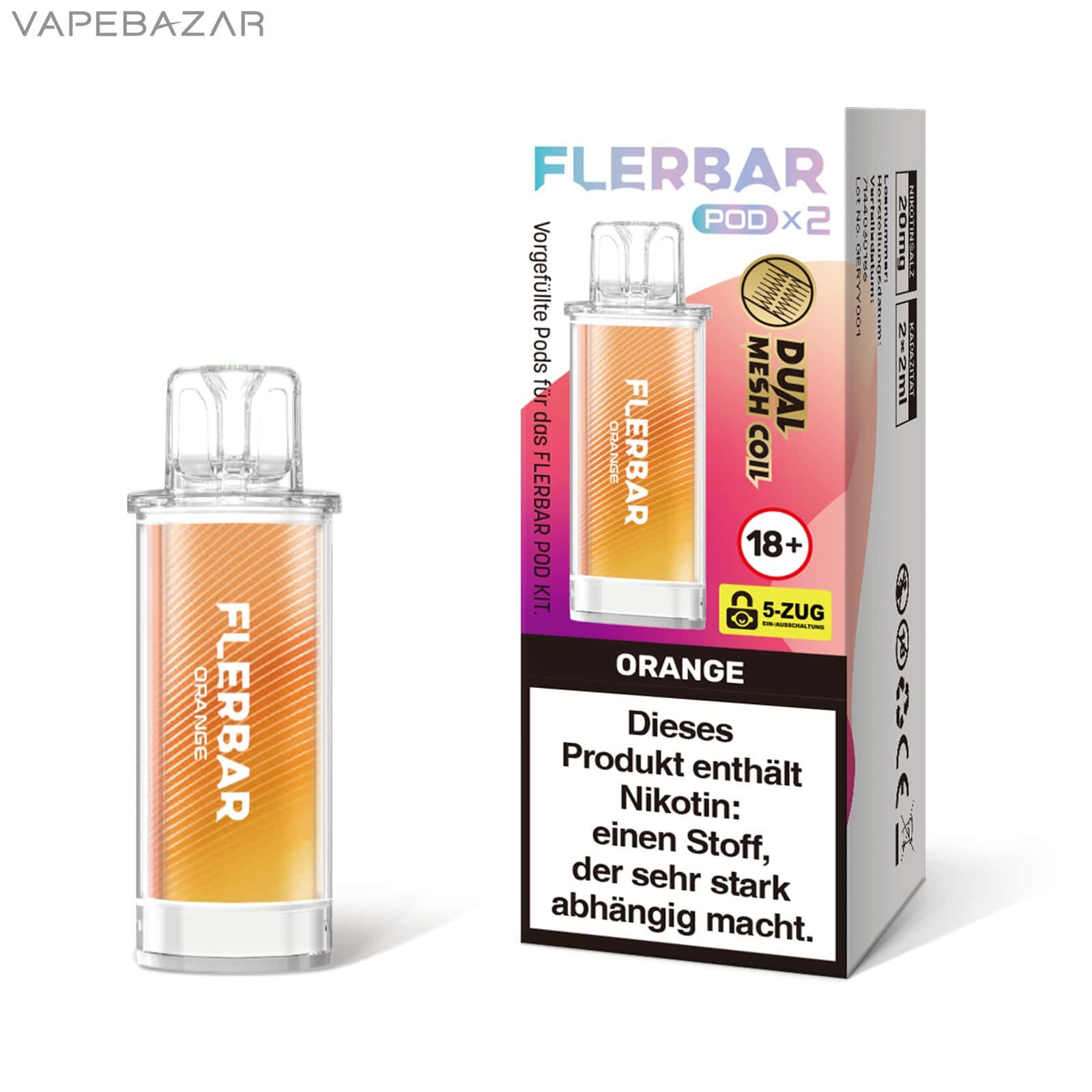 ORANGE 1 | Vapebazar Flerbar Pods - Orange – Prefilled Liquid Pod – 2Er Pack