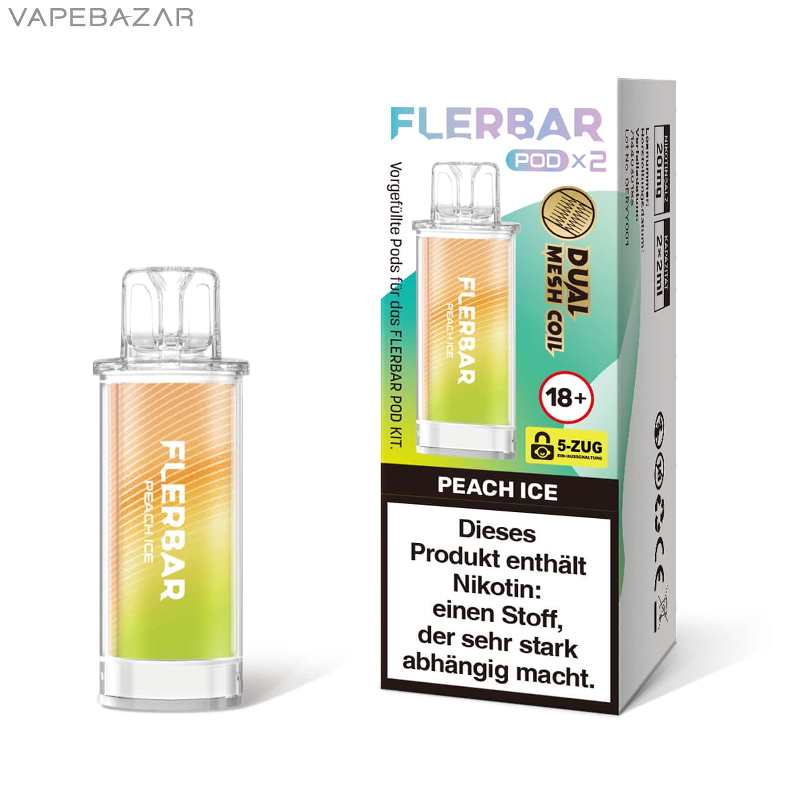 PEACH ICE 1 | Vapebazar Flerbar Pods - Peach Ice – Prefilled Liquid Pod – 2Er Pack