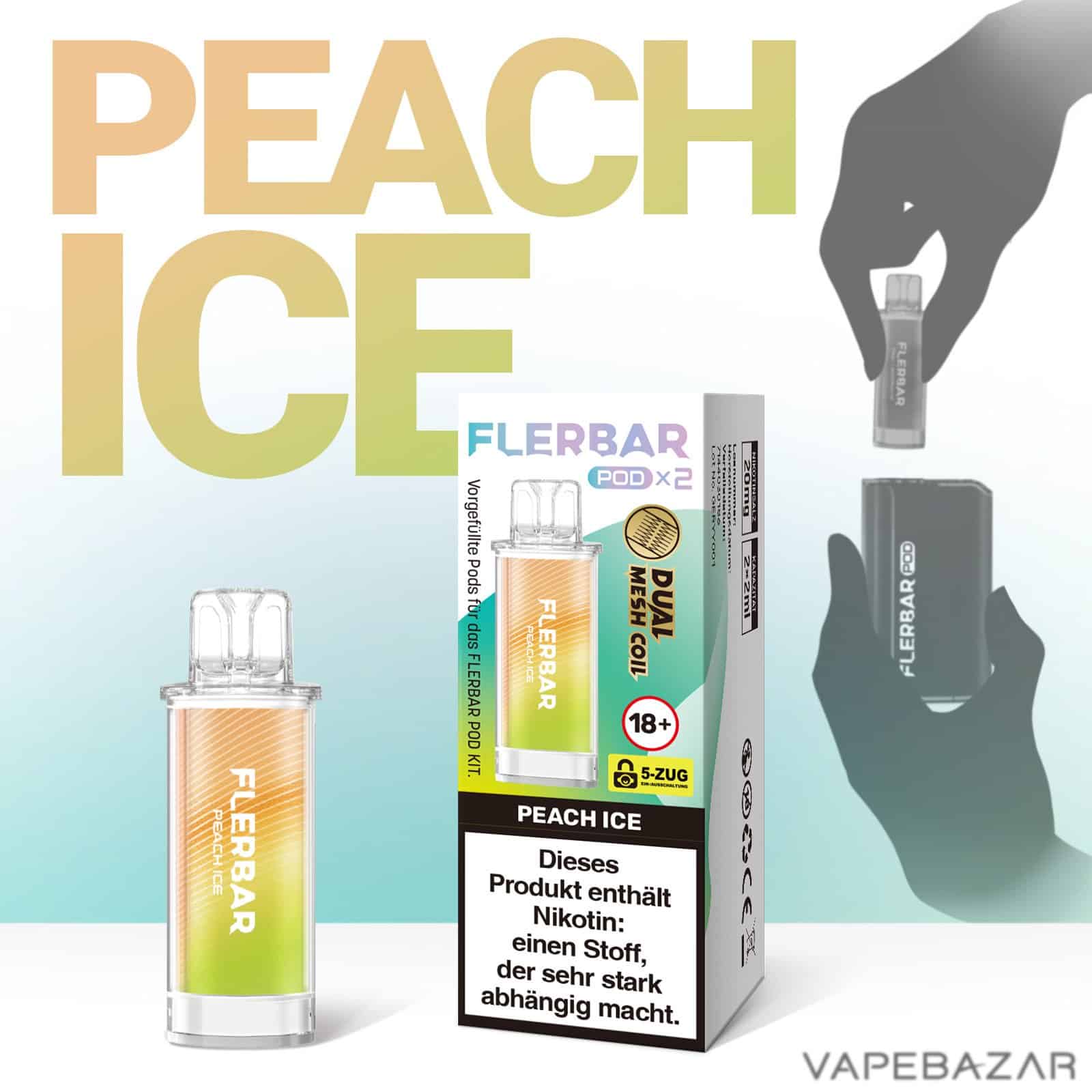 PEACH ICE | Vapebazar Flerbar Pods - Peach Ice – Prefilled Liquid Pod – 2Er Pack