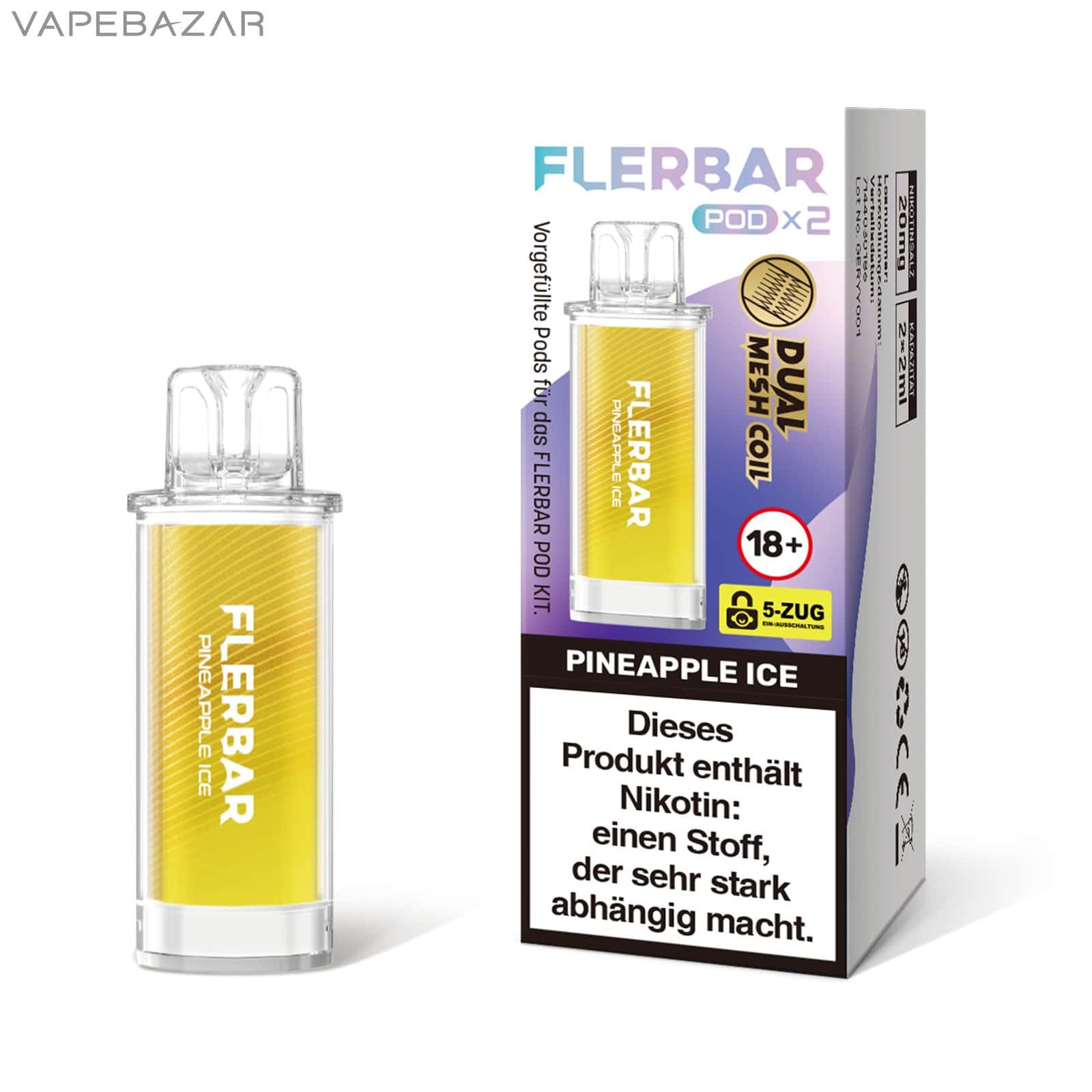 PINEAPPLE ICE 1 | Vapebazar Flerbar Pods - Pineapple Ice – Prefilled Liquid Pod – 2Er Pack