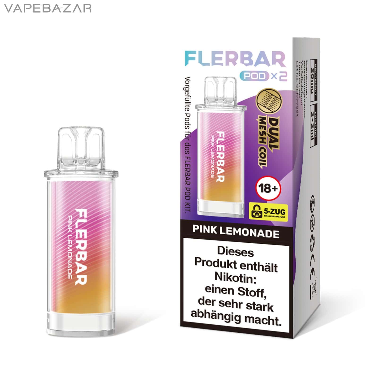 PINK LEMONADE 1 | Vapebazar Flerbar Pods - Pink Lemonade – Prefilled Liquid Pod – 2Er Pack