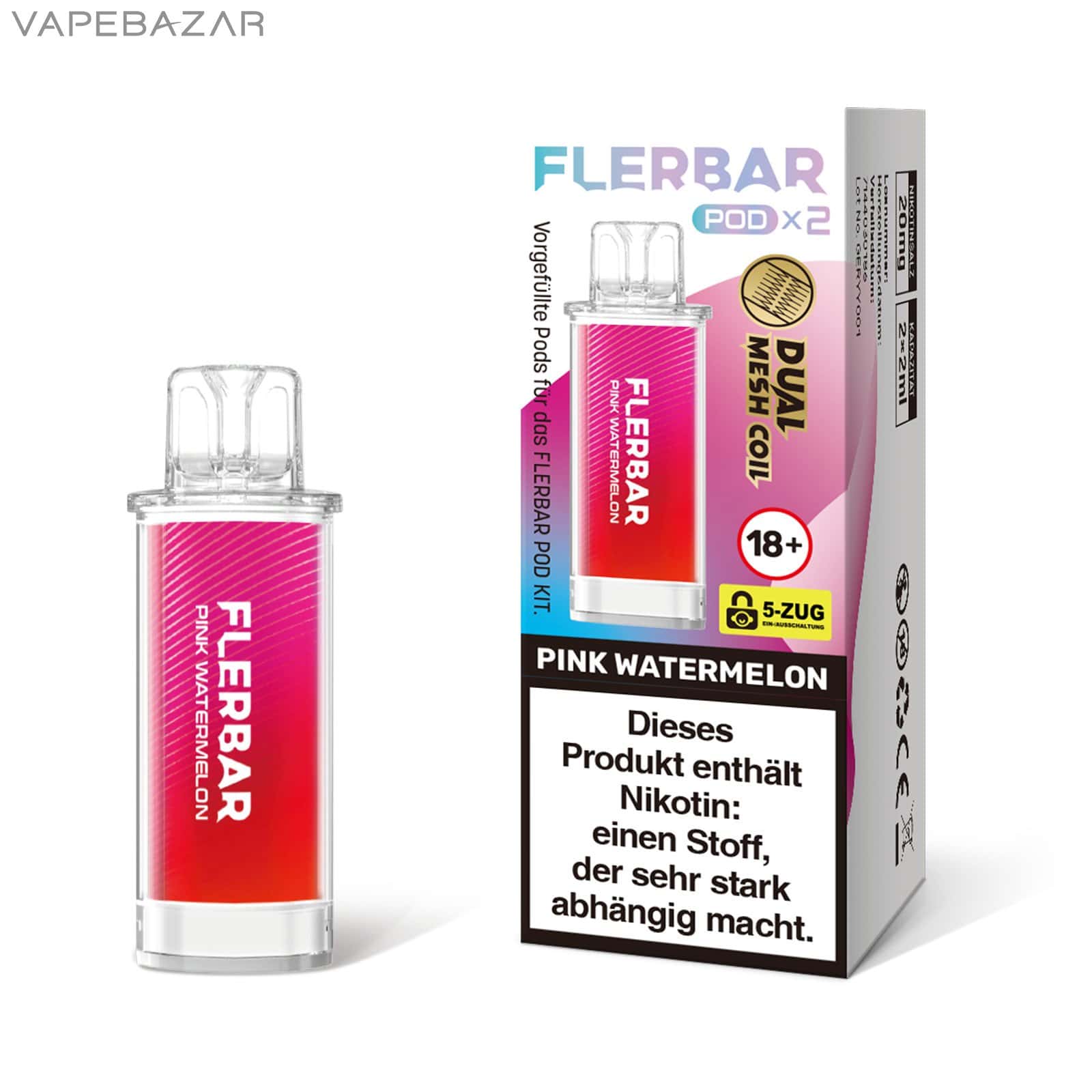 PINK WATERMELON 1 | Vapebazar Flerbar Pods - Pink Watermelon – Prefilled Liquid Pod – 2Er Pack