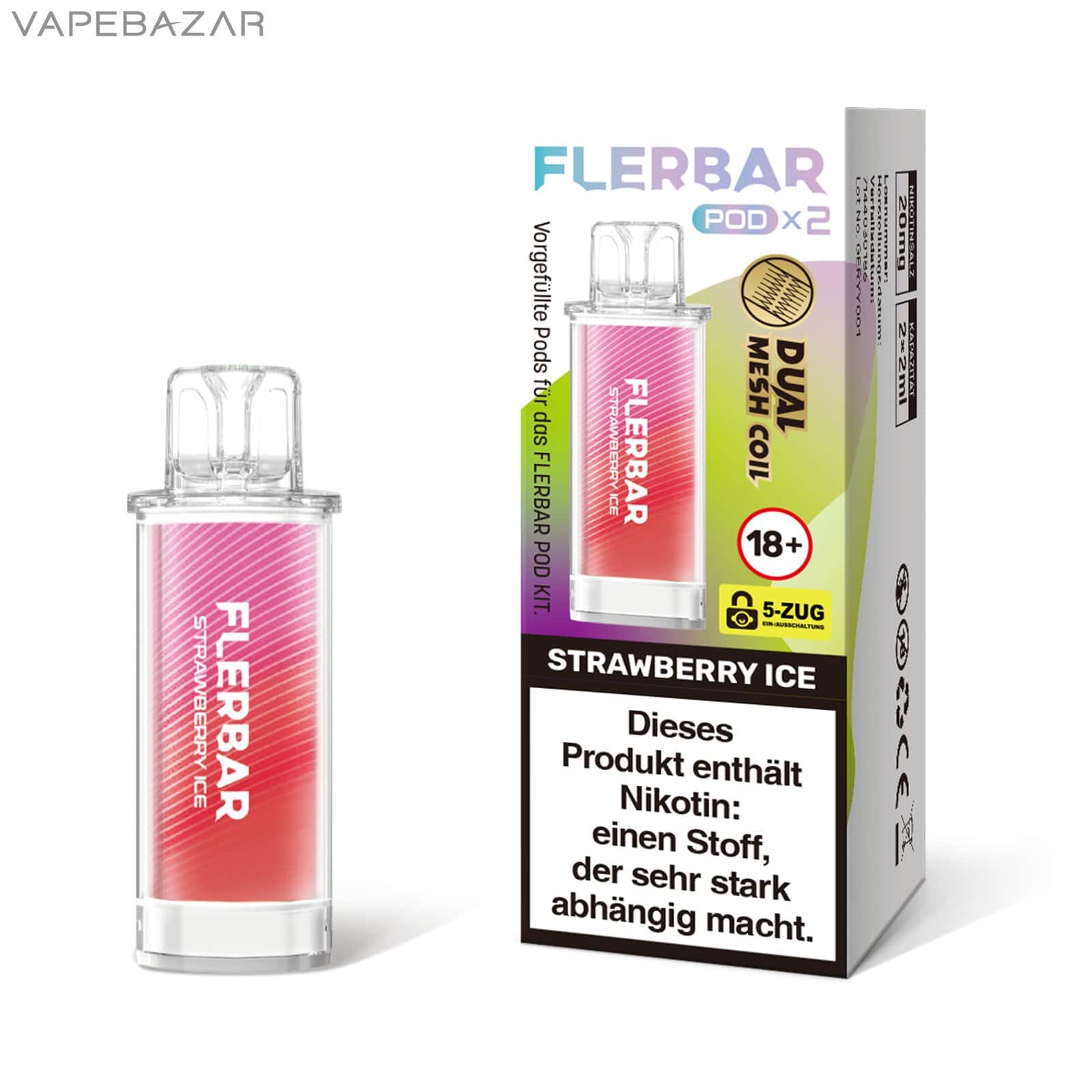 STRAWBERRY ICE 1 | Vapebazar Flerbar Pods - Strawberry Ice – Prefilled Liquid Pod – 2Er Pack