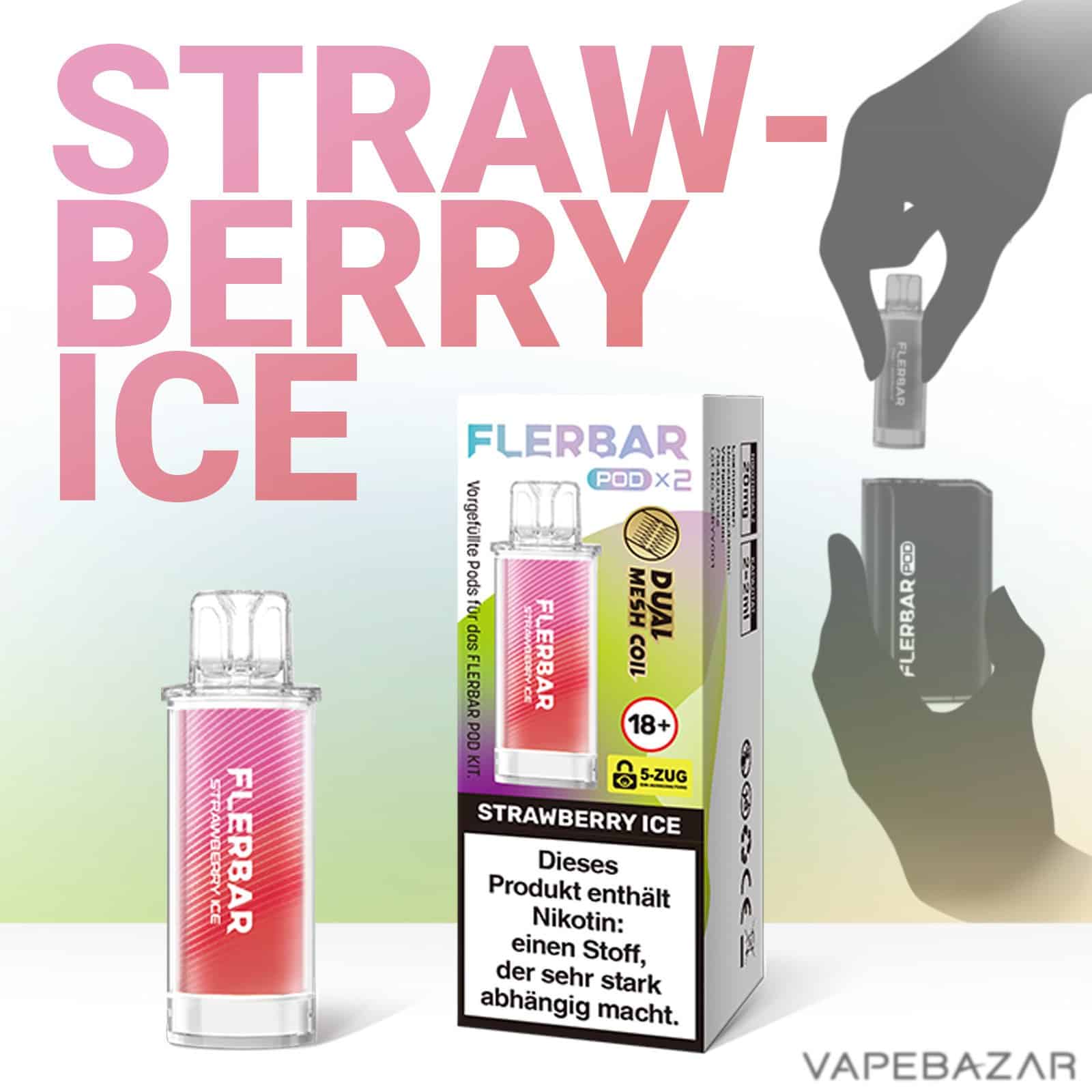 STRAWBERRY ICE | Vapebazar Flerbar Pods - Strawberry Ice – Prefilled Liquid Pod – 2Er Pack