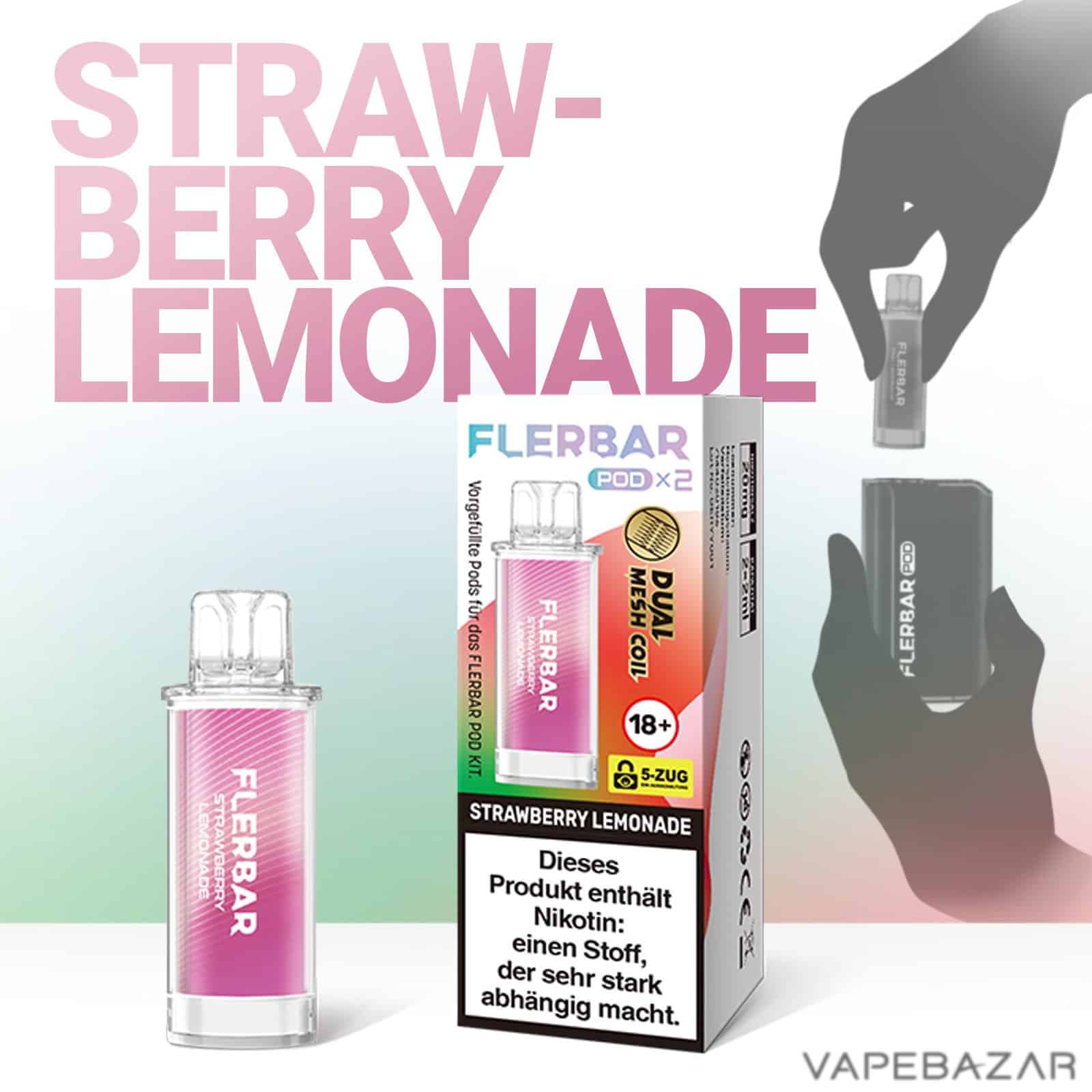 STRAWBERRY LEMONADE | Vapebazar Flerbar Pods - Strawberry Lemonade – Prefilled Liquid Pod – 2Er Pack