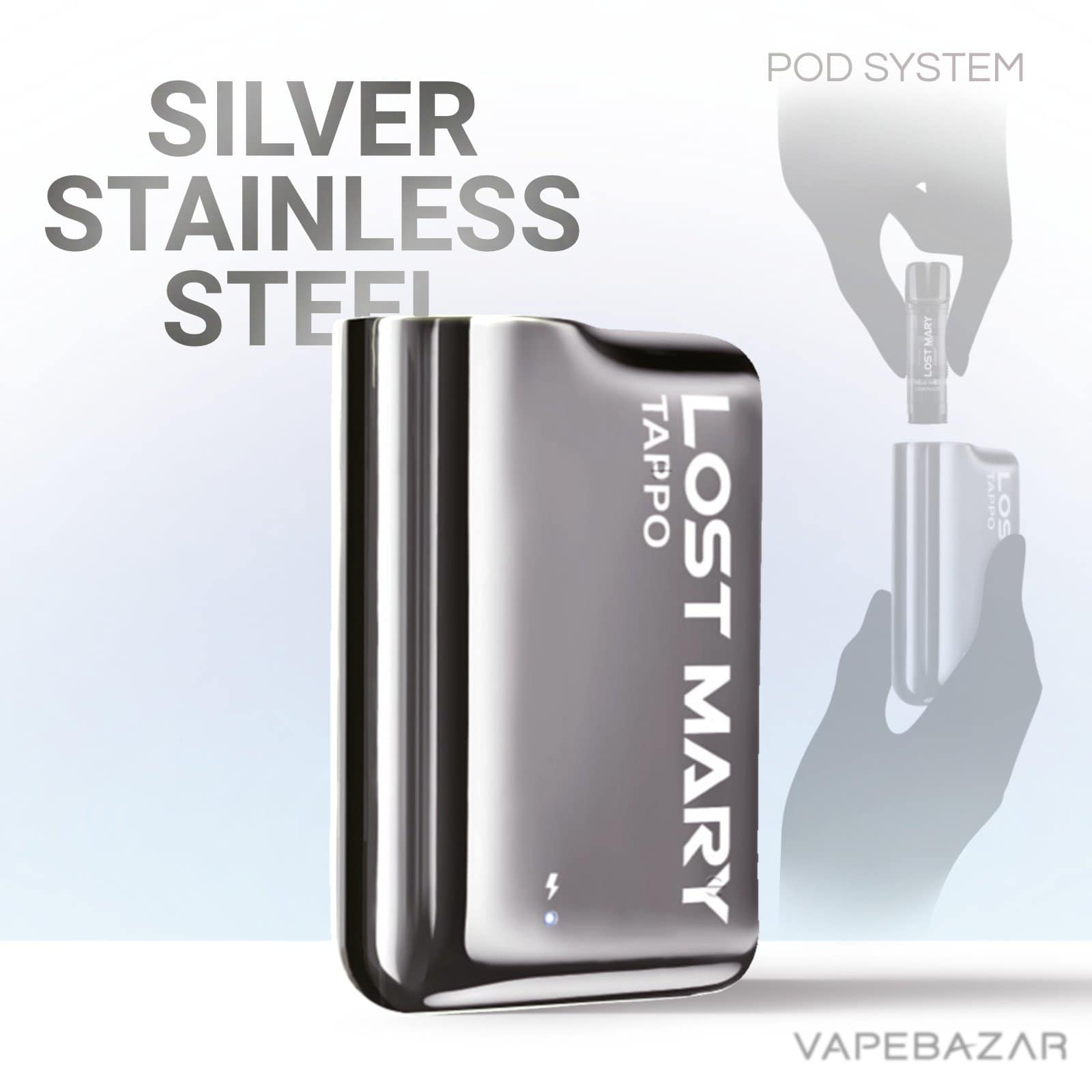 SilverStainlessSteel2 | Vapebazar Lost Mary Tappo Podsystem Kit - Silver Stainless Steel