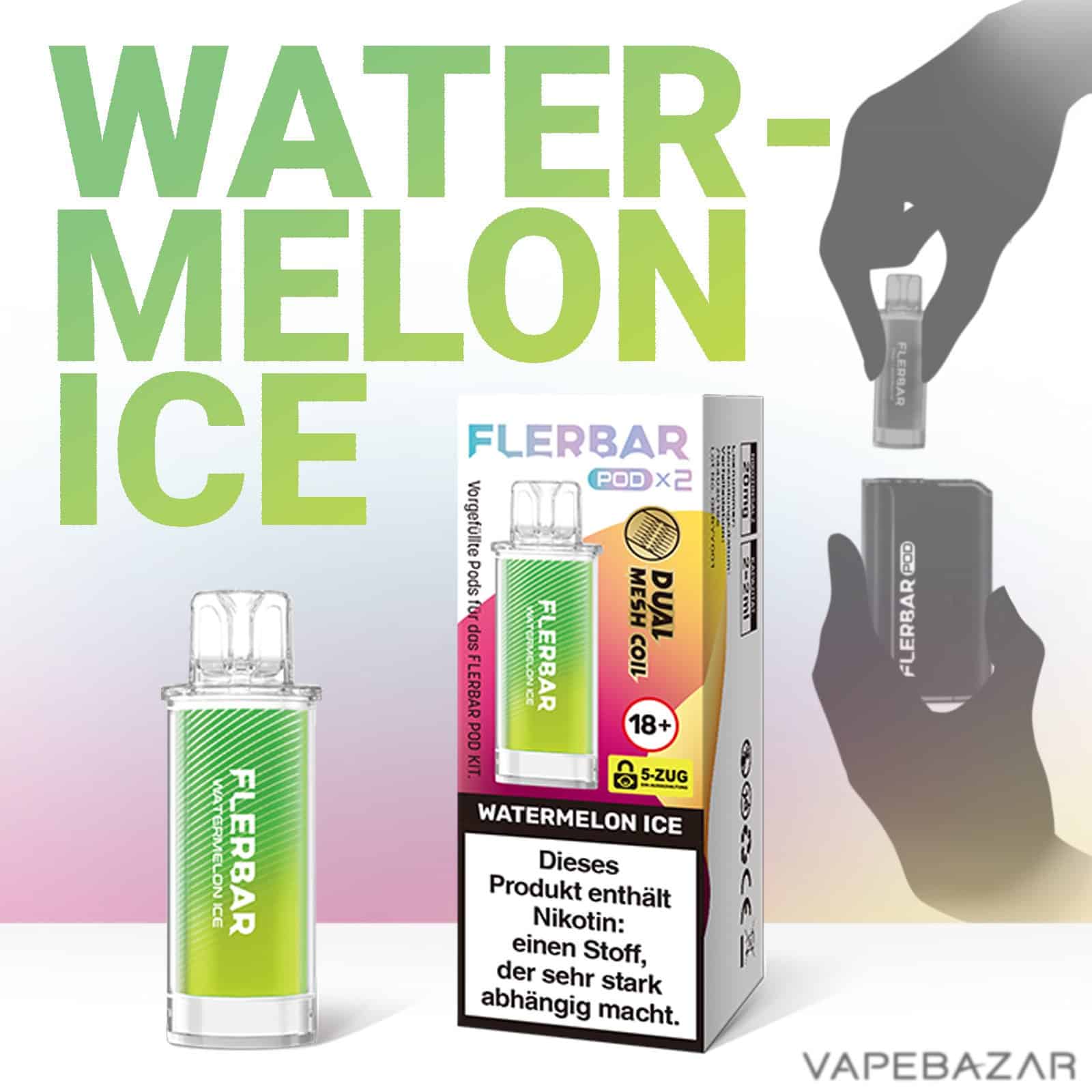 WATERMELON ICE | Vapebazar Flerbar Pods - Watermelon Ice – Prefilled Liquid Pod – 2Er Pack