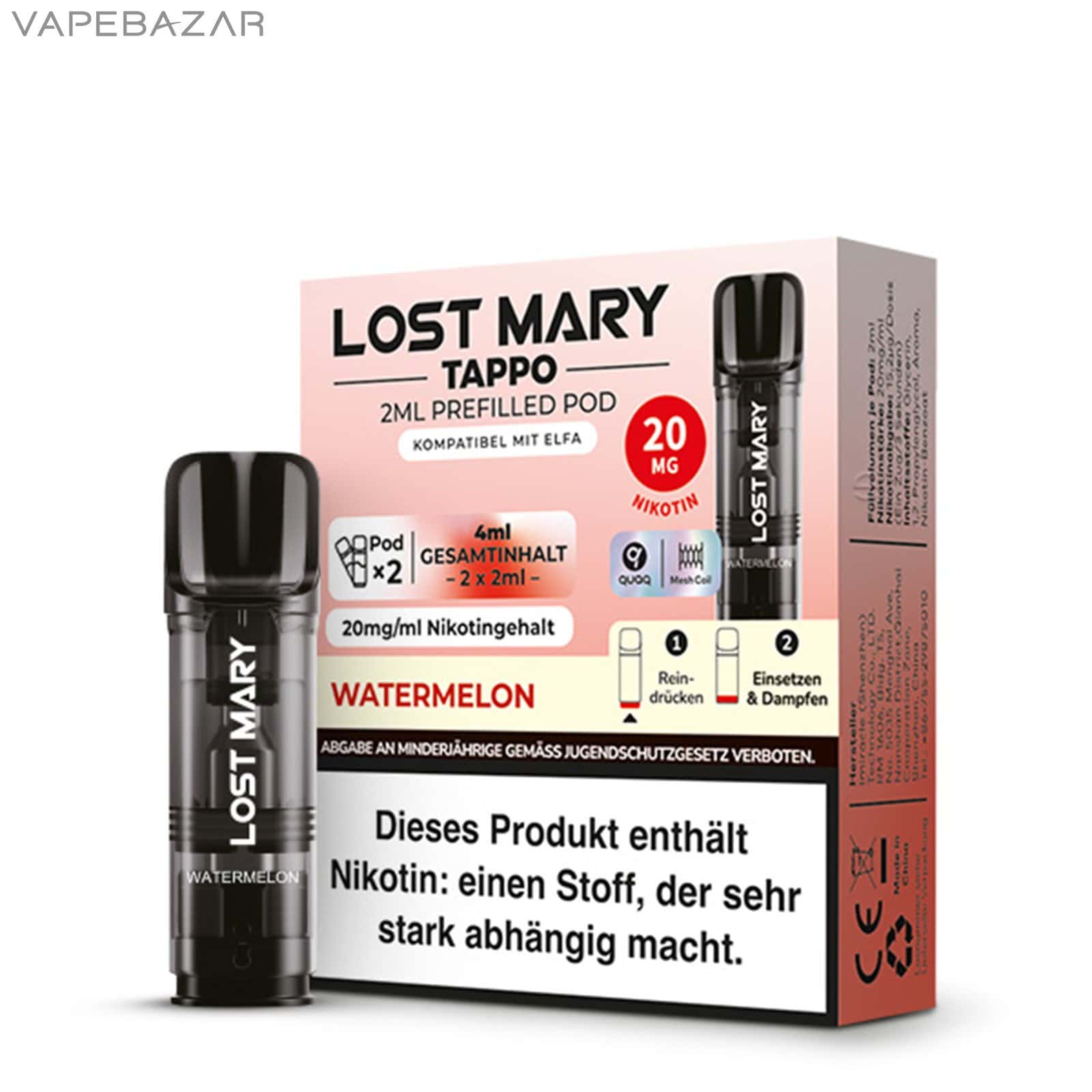 Watermelon 1 2 | Vapebazar Lost Mary Tappo - Watermelon – Prefilled Liquid Pod – 2Er Pack