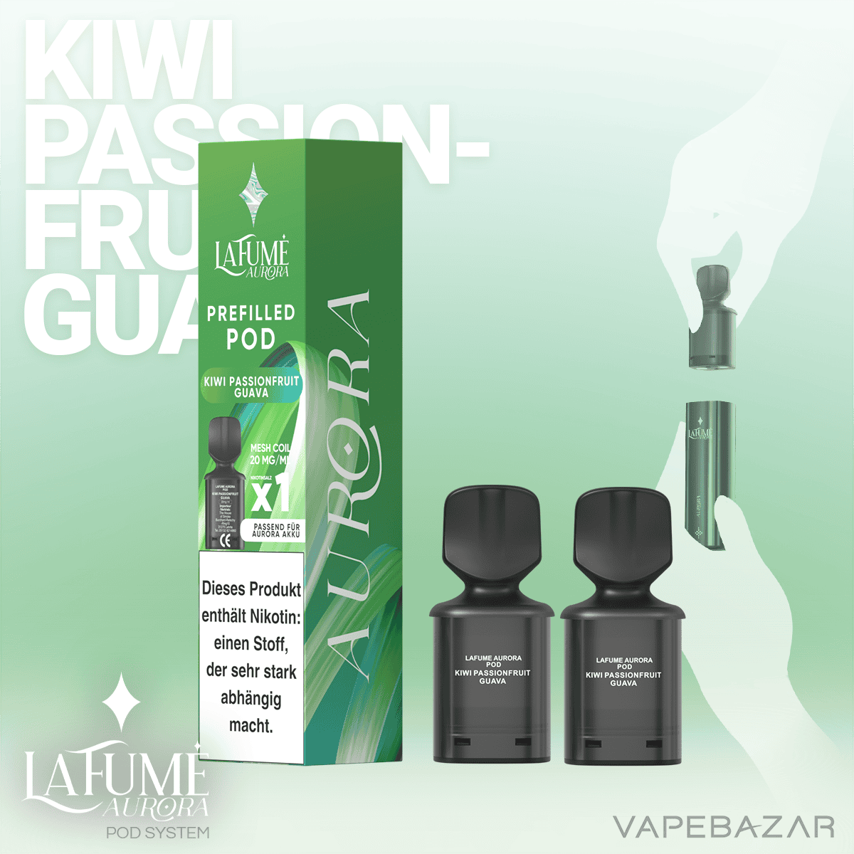 La Fume Aurora Pod System 2er Pack Kiwi Passionfruit Guava 02 | Vapebazar La-Fume-Aurora-Pod-System-2Er-Pack-Kiwi-Passionfruit-Guava-02