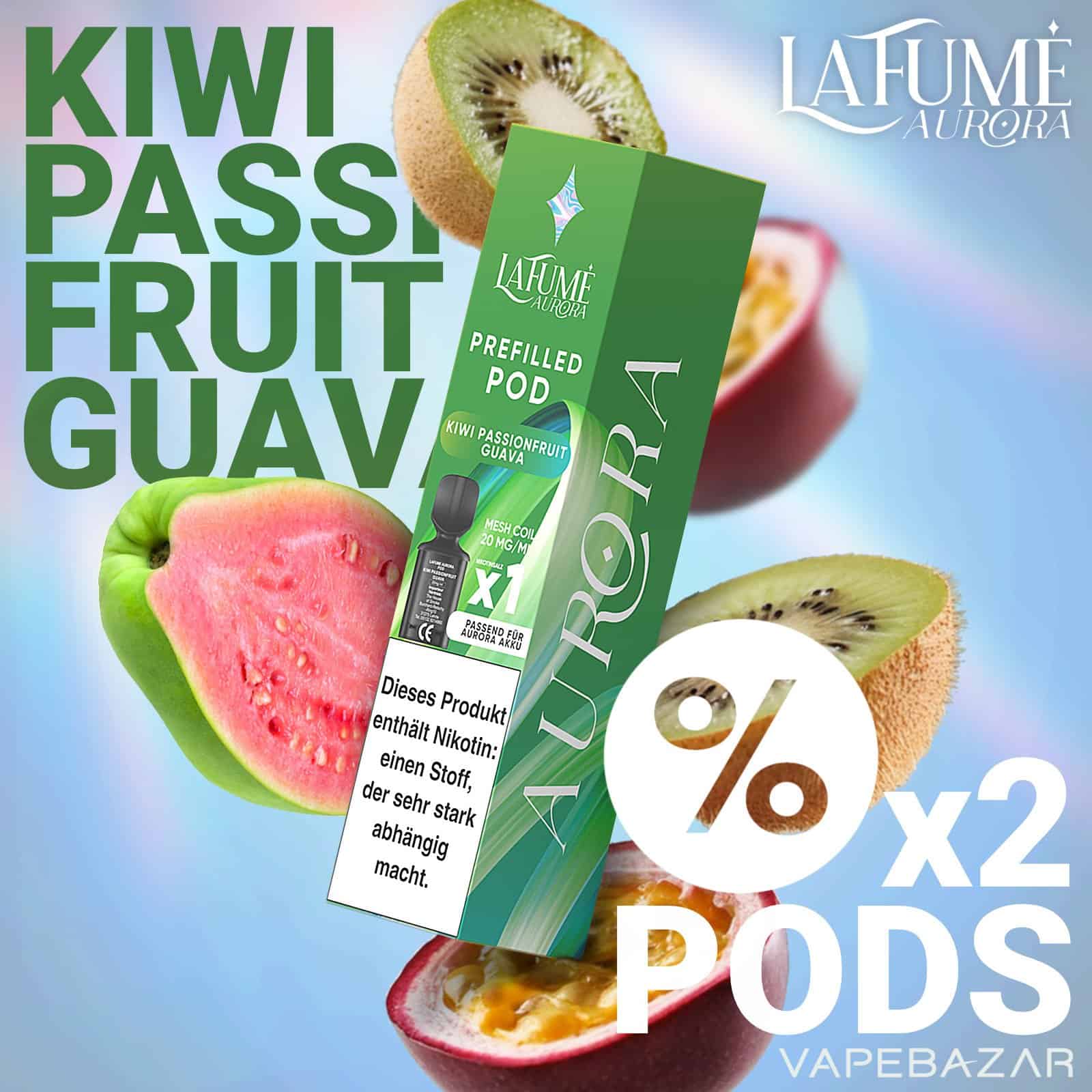 La Fume Aurora Pod System 2er Pack Kiwi Passionfruit Guava 03 | Vapebazar La-Fume-Aurora-Pod-System-2Er-Pack-Kiwi-Passionfruit-Guava-03