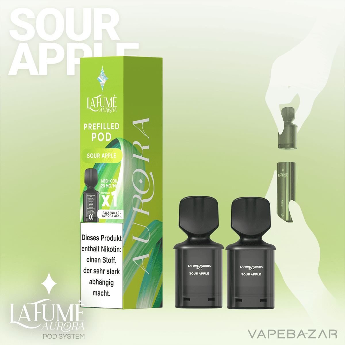 La Fume Aurora Pod System 2er Pack Sour Apple 02 | Vapebazar La-Fume-Aurora-Pod-System-2Er-Pack-Sour-Apple-02