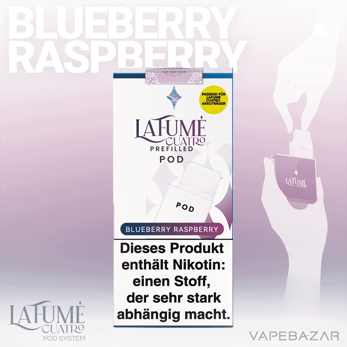 La Fume Cuatro Pod Blueberry Raspberry 02 | Vapebazar La Fume Cuatro – Blueberry Raspberry – Prefilled Liquid Pod – 2Er Pack