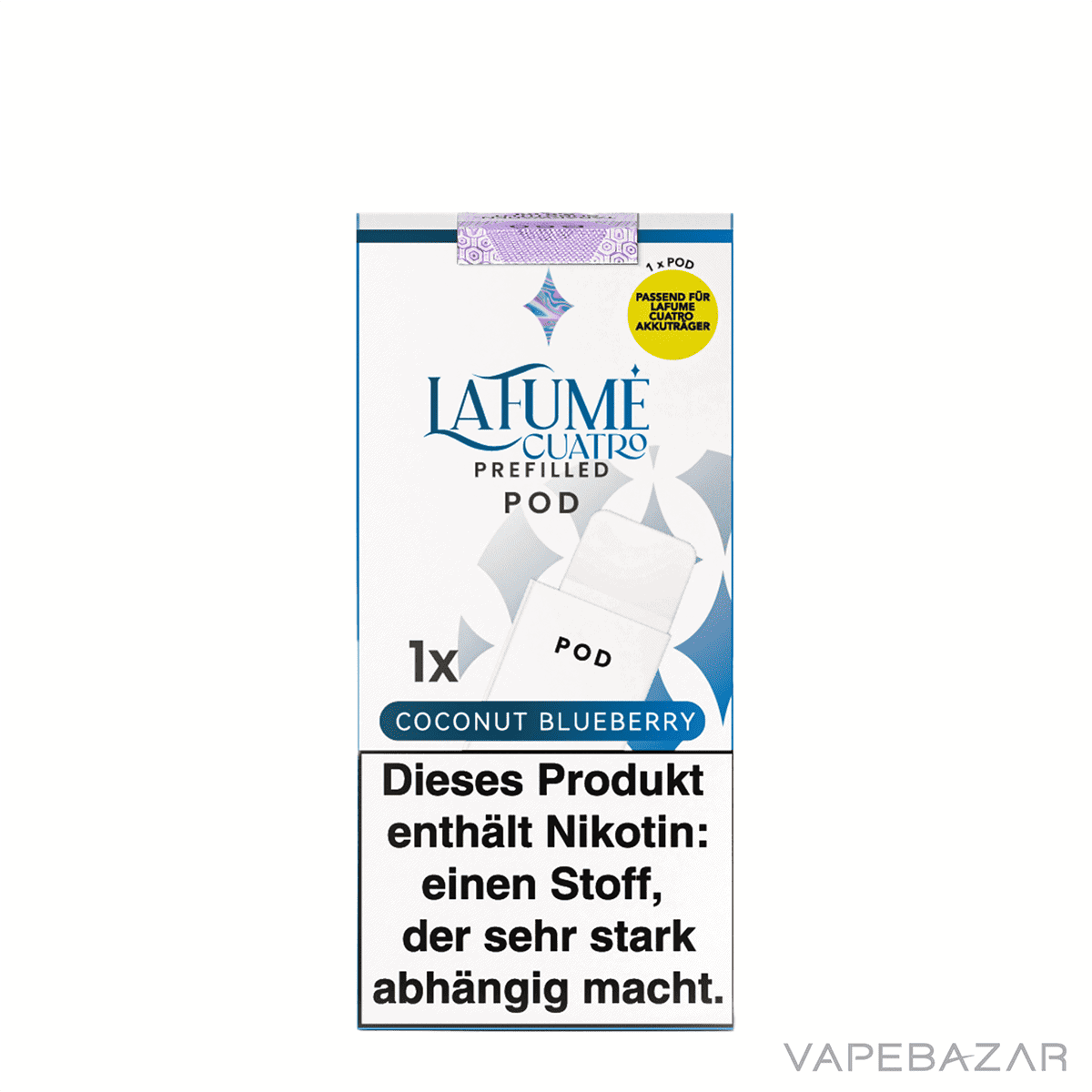 La Fume Cuatro Pod Coconut Blueberry 03 | Vapebazar La Fume Cuatro – Coconut Blueberry – Prefilled Liquid Pod – 2Er Pack Vape System