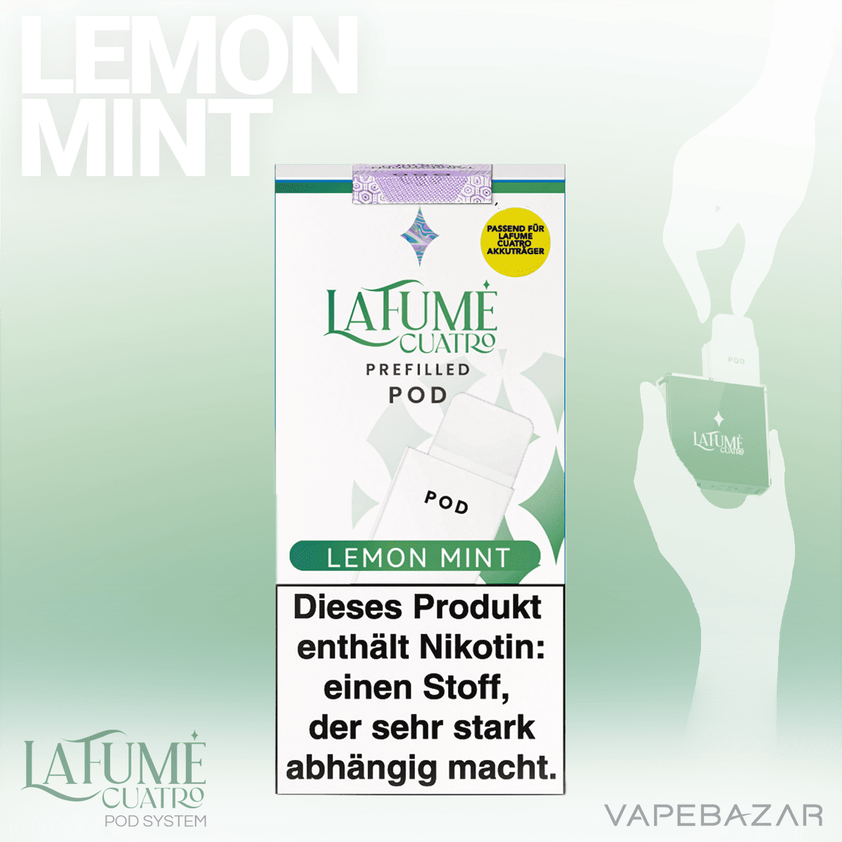 La Fume Cuatro Pod Lemon Mint 02 | Vapebazar La Fume Cuatro – Lemon Mint – Prefilled Liquid Pod – 2Er Pack - Prefilled Pod
