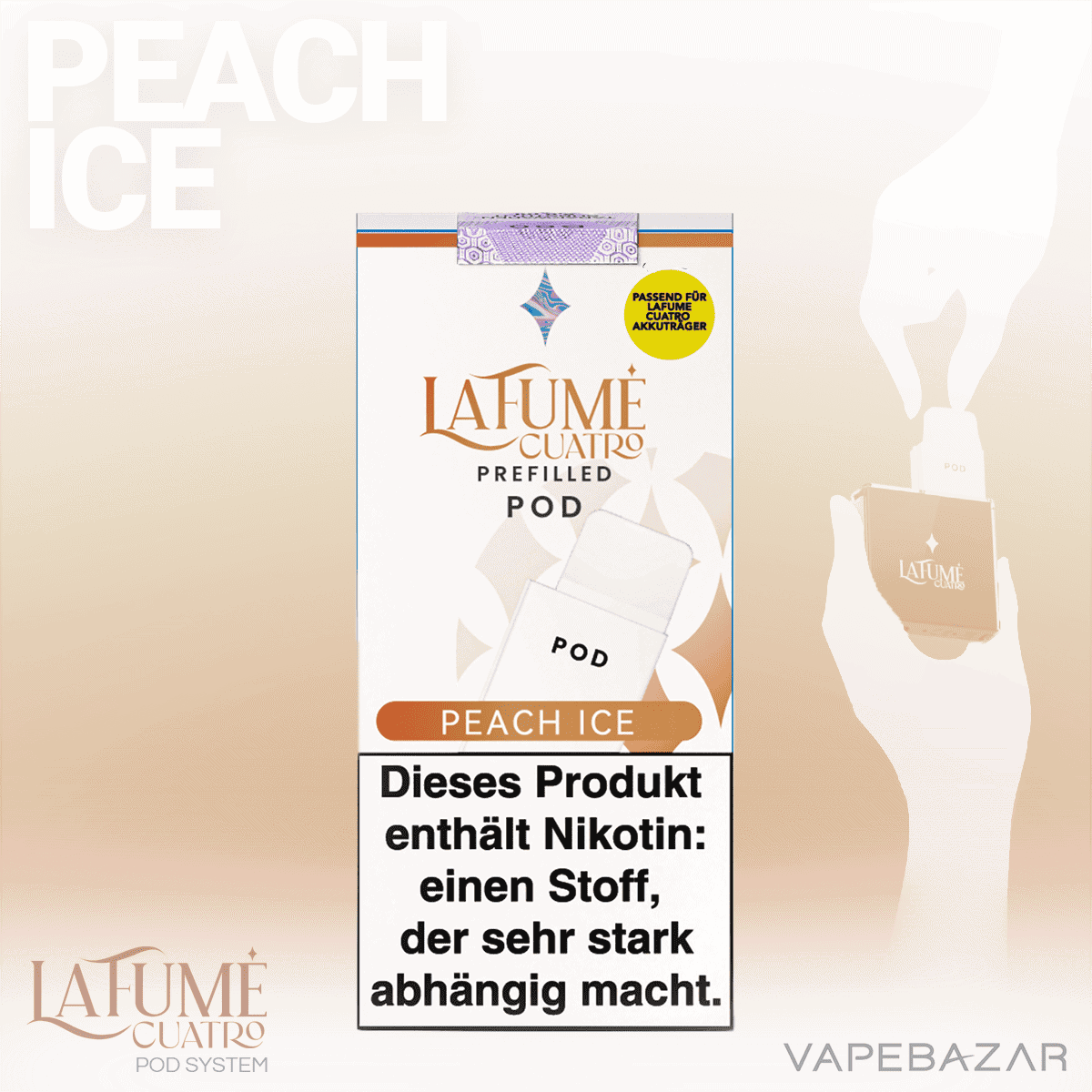 La Fume Cuatro Pod Peach Ice 02 | Vapebazar La Fume Cuatro Pod System - Peach Ice - Vape System Prefilled Pod