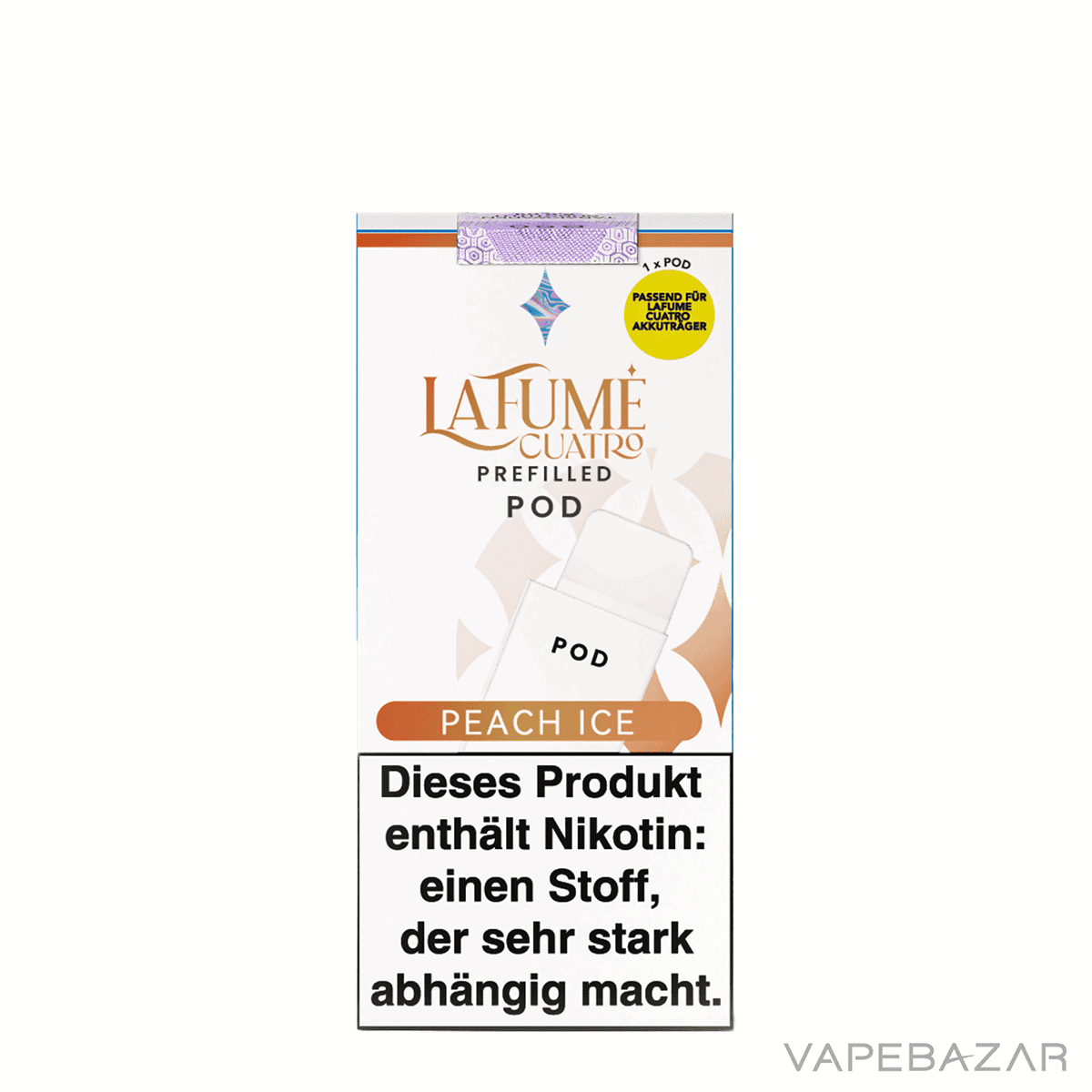 La Fume Cuatro Pod Peach Ice 03 | Vapebazar La Fume Cuatro Pod System - Peach Ice - Vape System Prefilled Pod