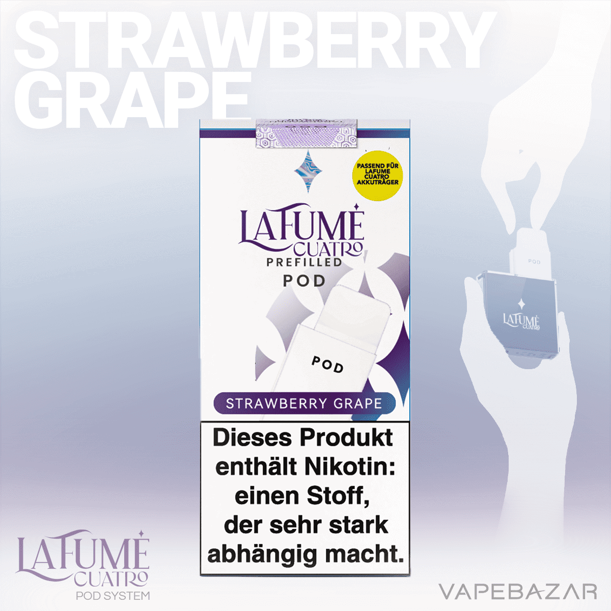 La Fume Cuatro Pod Strawberry Grape 2er Pack 02 | Vapebazar La Fume Cuatro Pod - Strawberry Grape Pod System Vape System