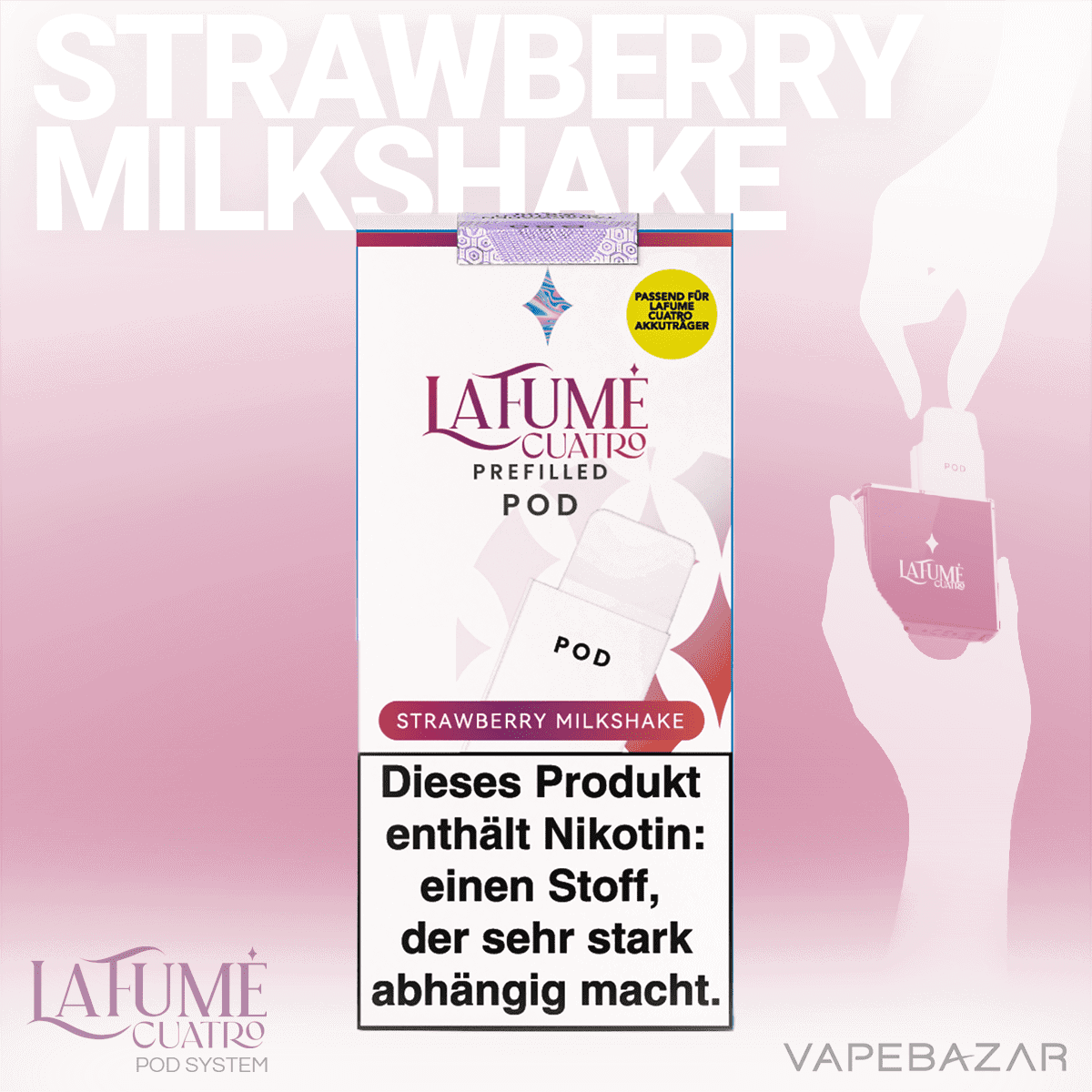 La Fume Cuatro Pod Strawberry Milkshake 2er Pack 02 | Vapebazar La Fume Cuatro Pod Strawberry Milkshake Prefilled Pod System