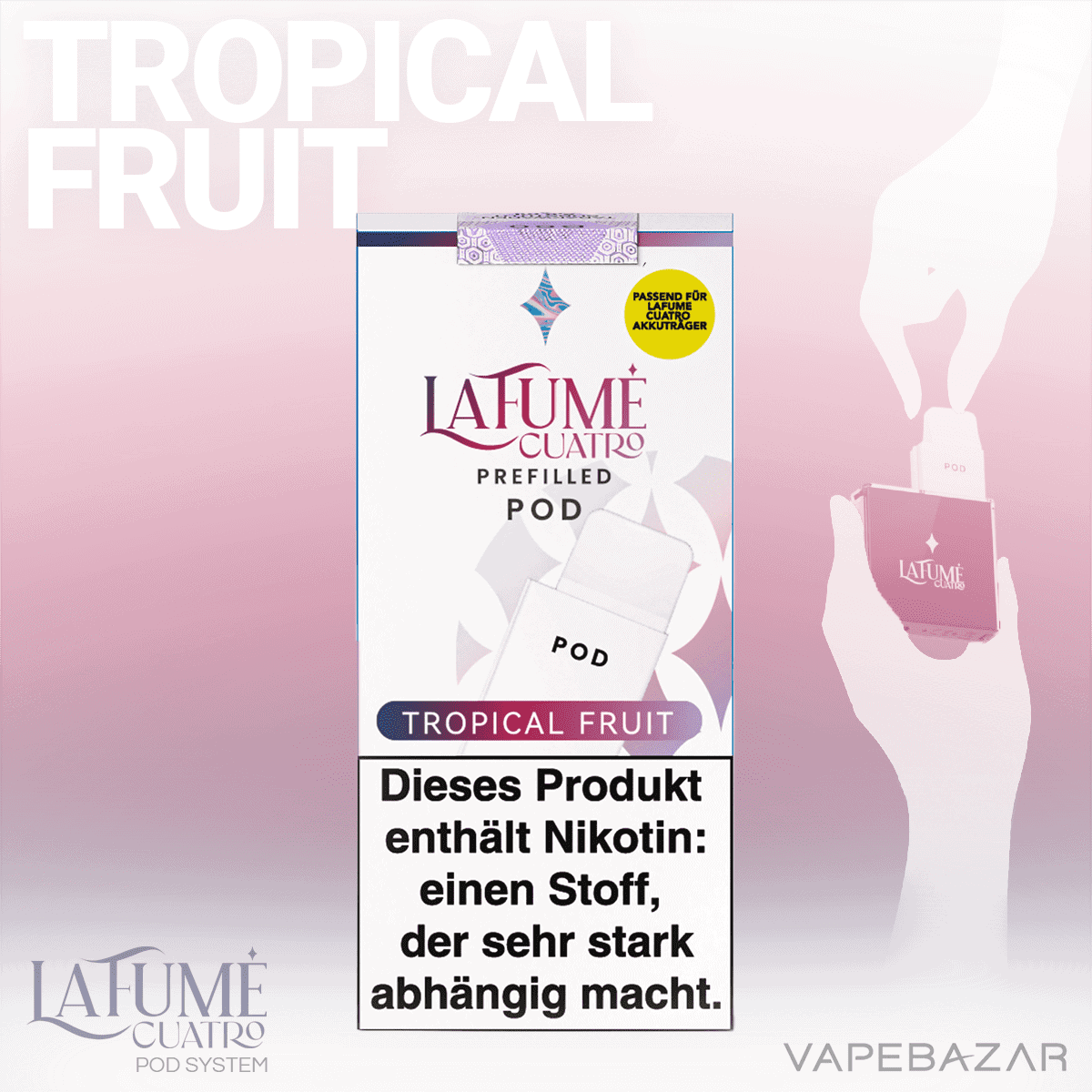 La Fume Cuatro Pod Tropical Fruit 2er Pack 02 | Vapebazar La Fume Cuatro Pod - Tropical Fruit 2Er Pack Im Sale - Prefilled Pod - 2 Stück