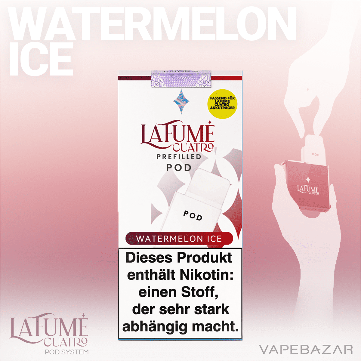 La Fume Cuatro Pod Watermelon Ice 2er Pack 02 | Vapebazar La Fume Cuatro – Watermelon Ice – Prefilled Liquid Pod – 2Er Pack