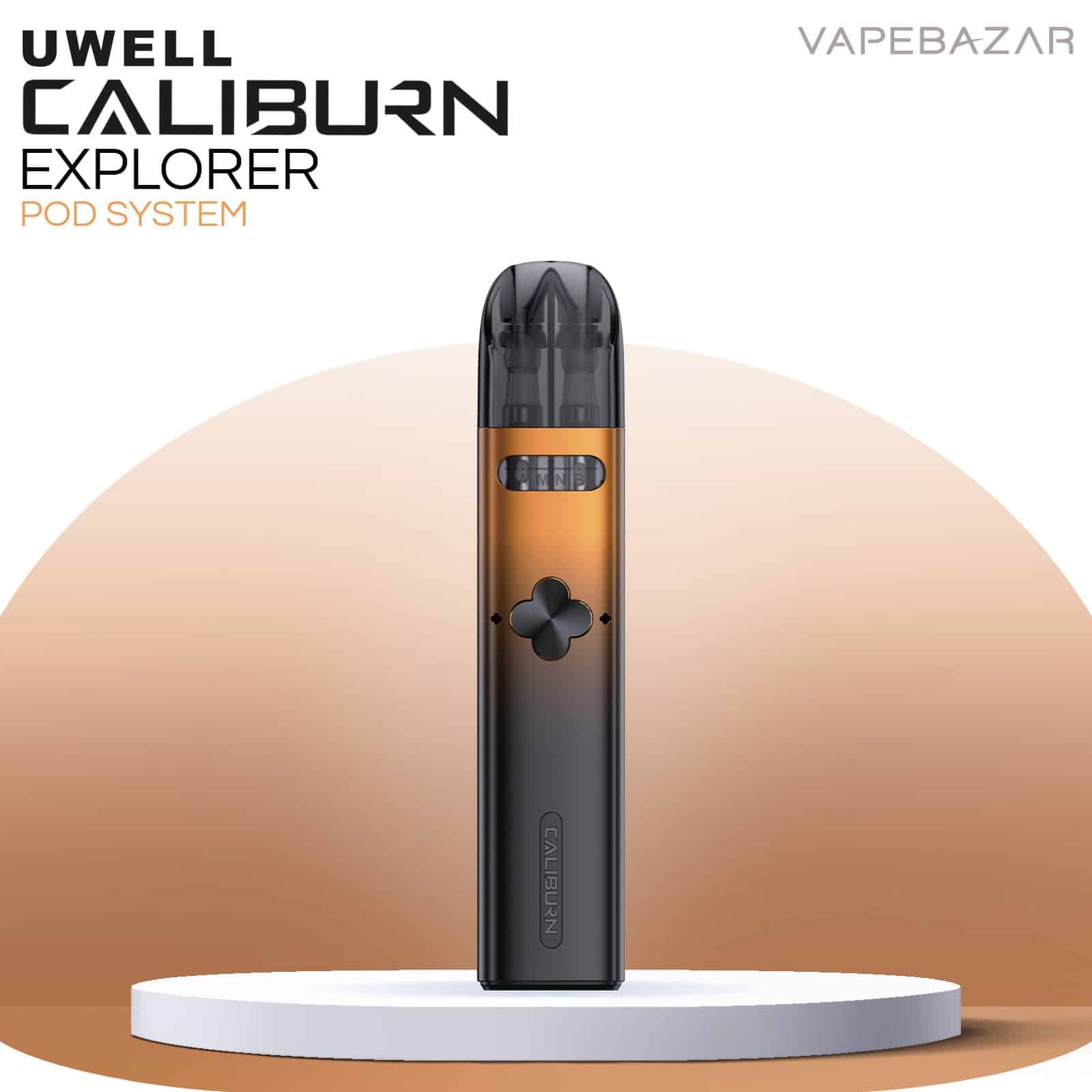 OrangeBlack | Vapebazar A Black And Gold Device On A White Surface Uwell Caliburn Explorer Podsystem - Orange And Black