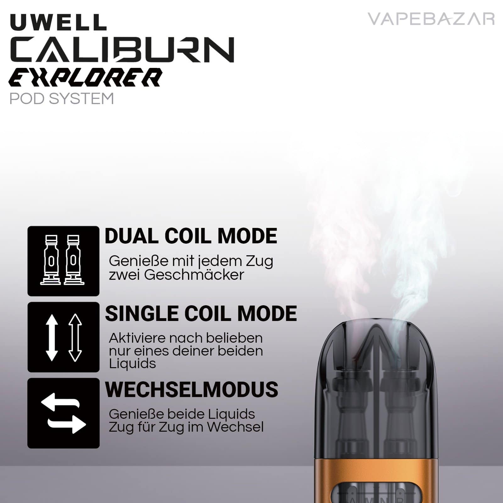OrangeBlack2 | Vapebazar Uwell Caliburn Explorer Podsystem - Orange And Black