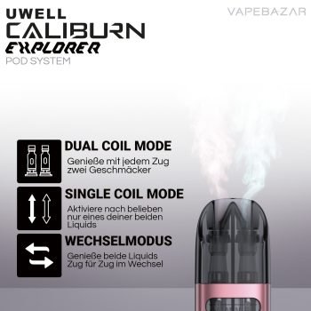 a close up of a device UWELL Caliburn Explorer Podsystem - Pink and Cyan
