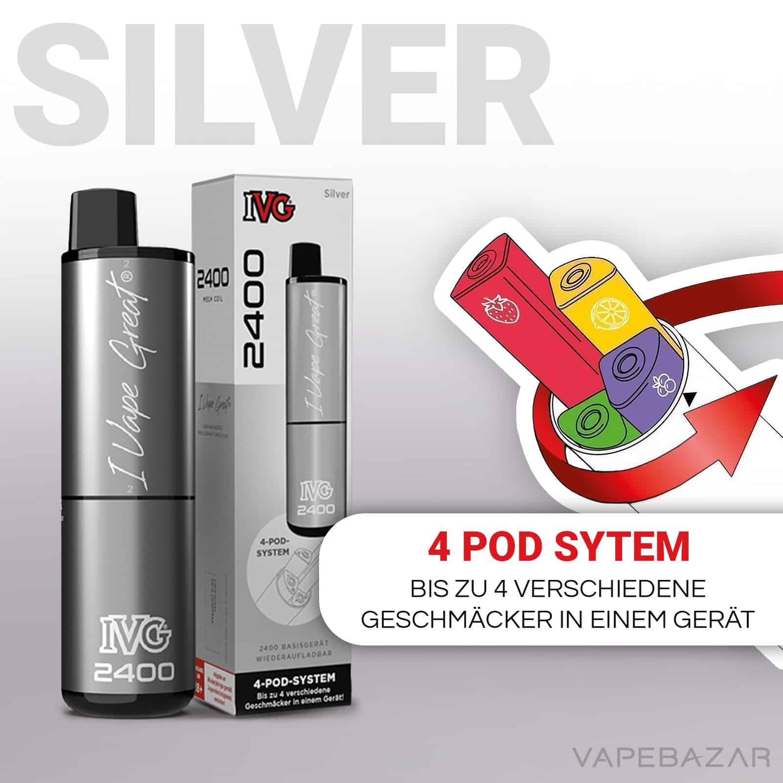 IVG 2400 4 Pod System Device Silver 2 | Vapebazar Ivg 2400 - 4 Pod System - Device - Silver