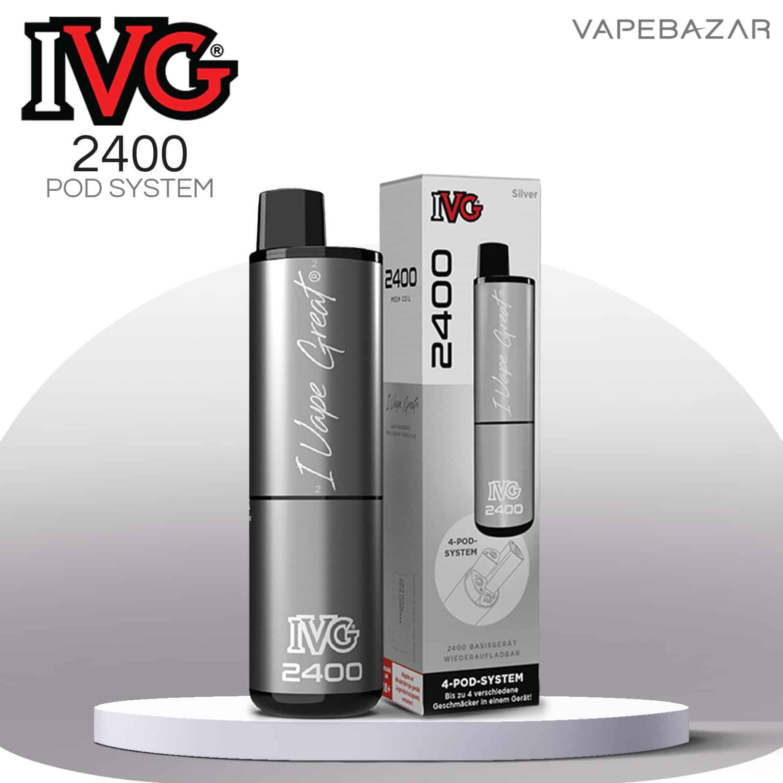 IVG 2400 4 Pod System Device Silver | Vapebazar Ivg 2400 - 4 Pod System - Device - Silver