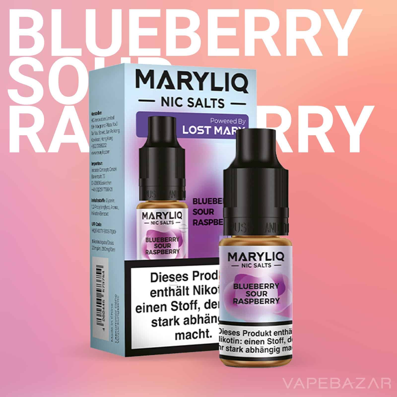 MARYLIQ by Lost Mary Nic Salt Blueberry Sour Raspberry 02 | Vapebazar Maryliq By Lost Mary - Nic Salt - Blueberry Sour Raspberry - Vapebazar
