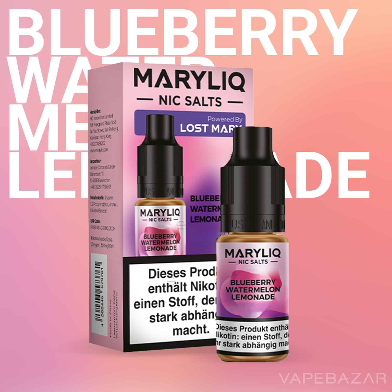 MARYLIQ by Lost Mary Nic Salt Blueberry Watermelon Lemonade 02 | Vapebazar Maryliq By Lost Mary - Nic Salt - Blueberry Watermelon Lemonade - Vapebazar