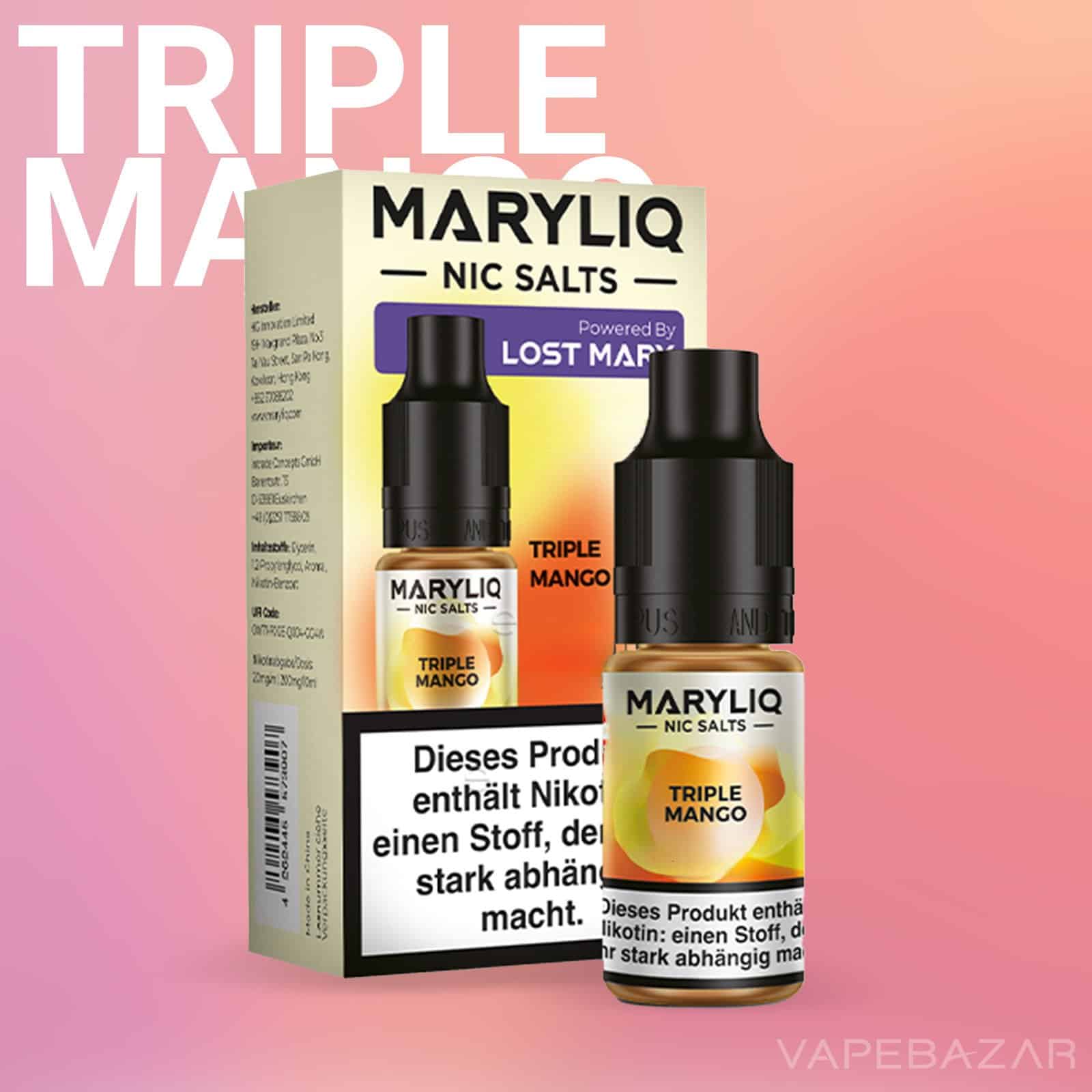 MARYLIQ by Lost Mary Nic Salt Triple Mango 02 | Vapebazar Maryliq By Lost Mary - Nic Salt - Triple Mango - Vapebazar